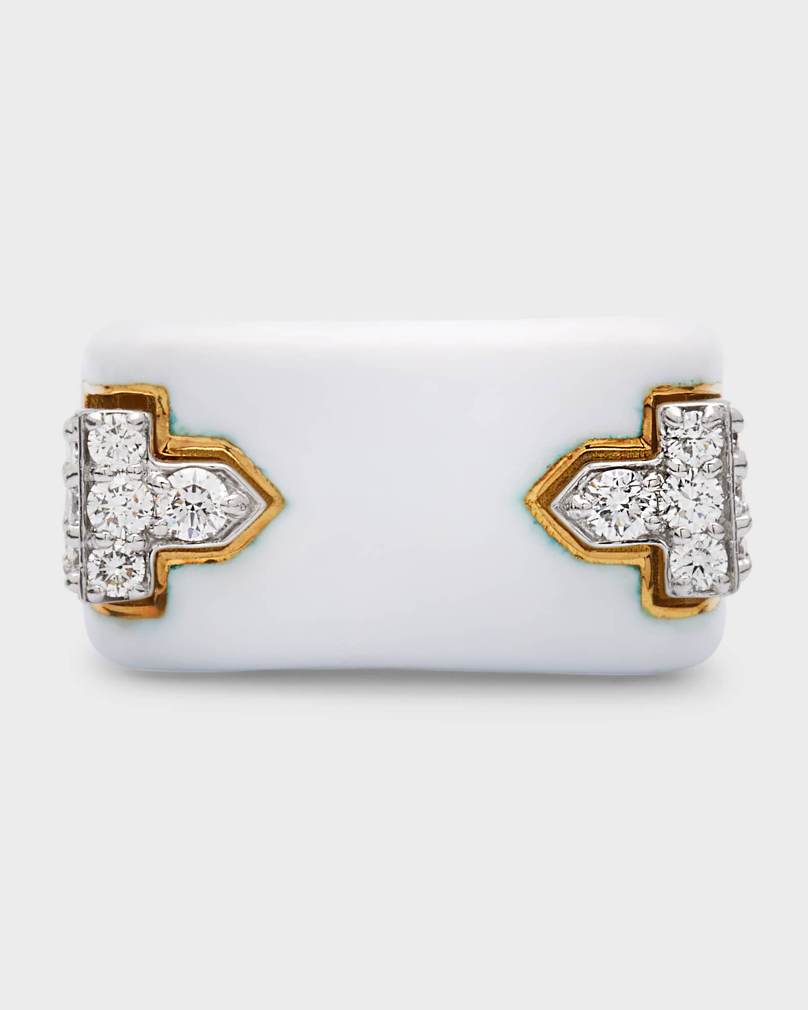 18k White Enamel & Diamond Hero Ring, Size 6.5 0