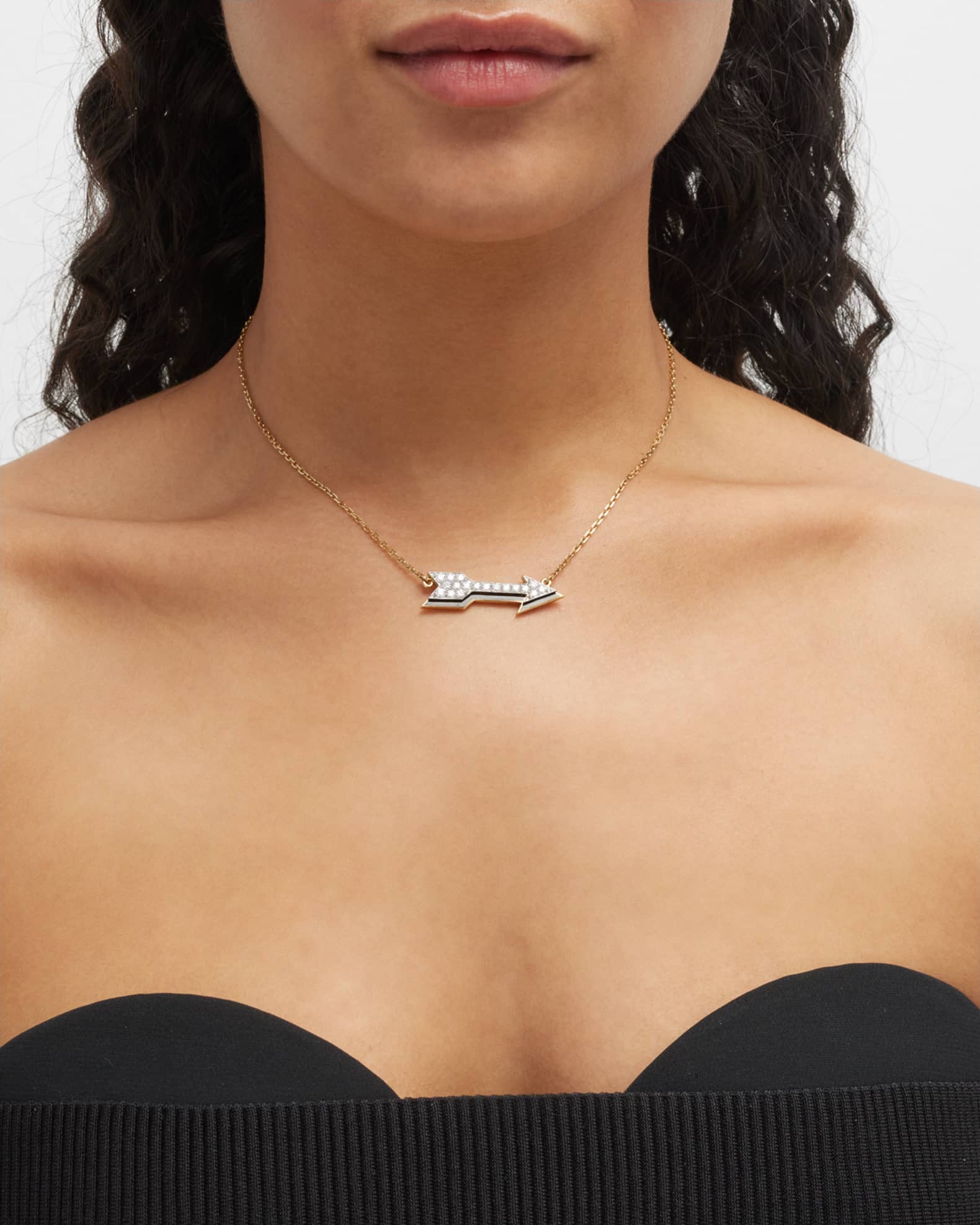 Motif 18k Gold Diamond Arrow Pendant Necklace with Black Enamel 1