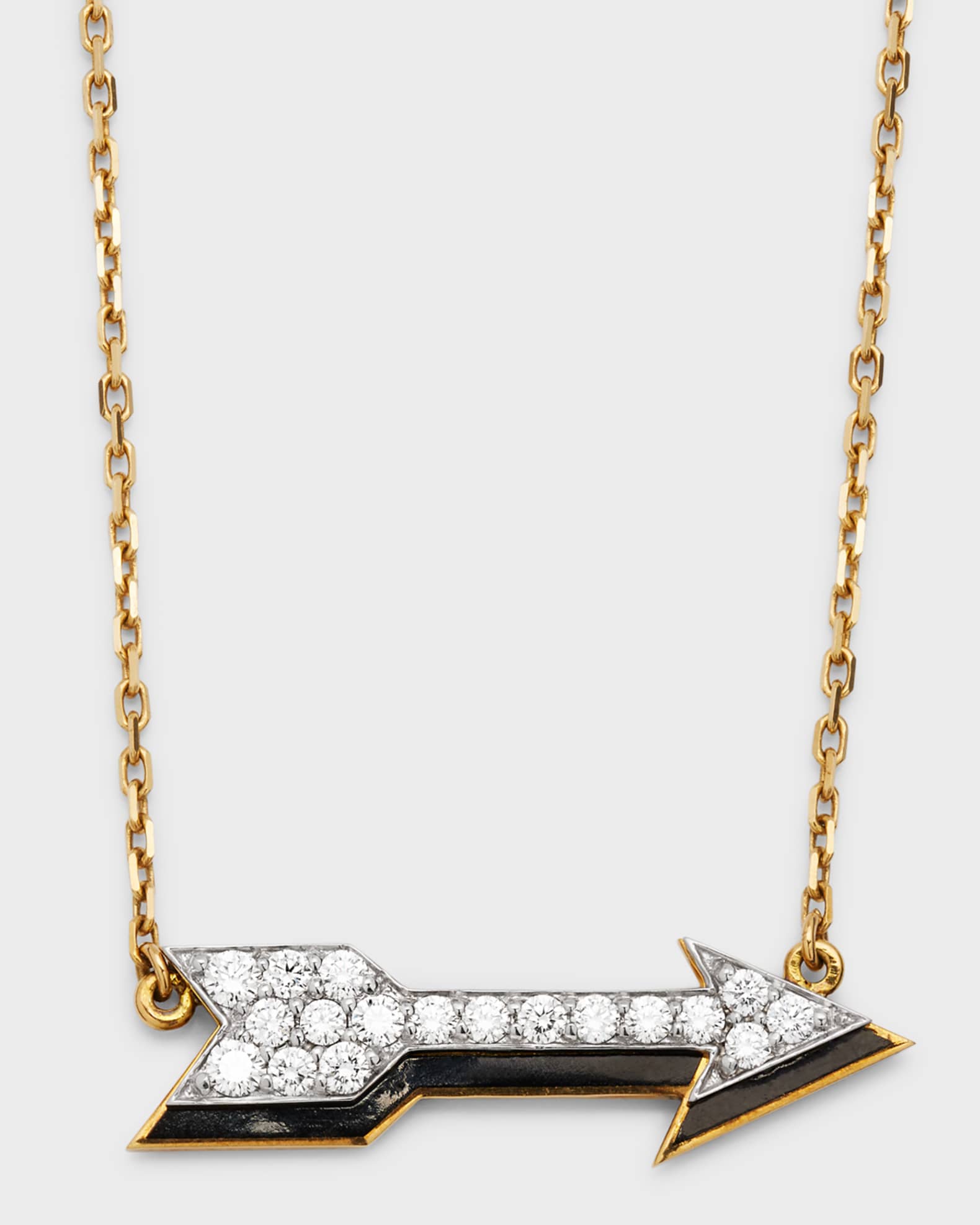 Motif 18k Gold Diamond Arrow Pendant Necklace with Black Enamel 0