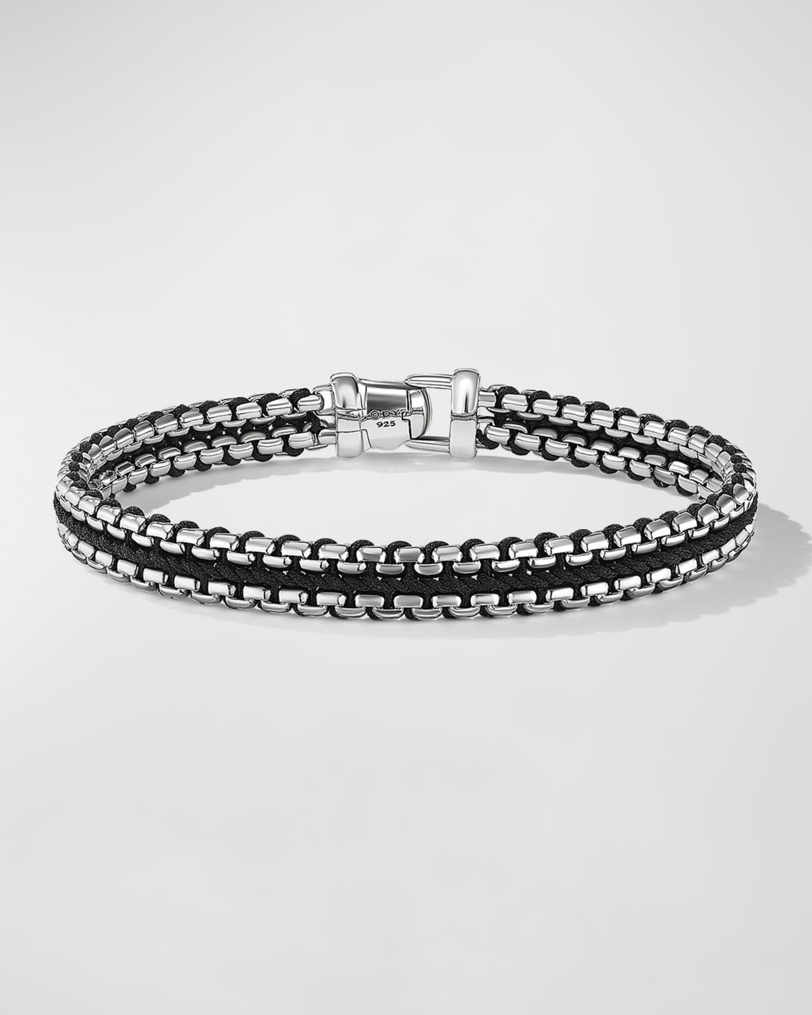 Men's Woven Box Chain Bracelet in Silver, 10mm 0