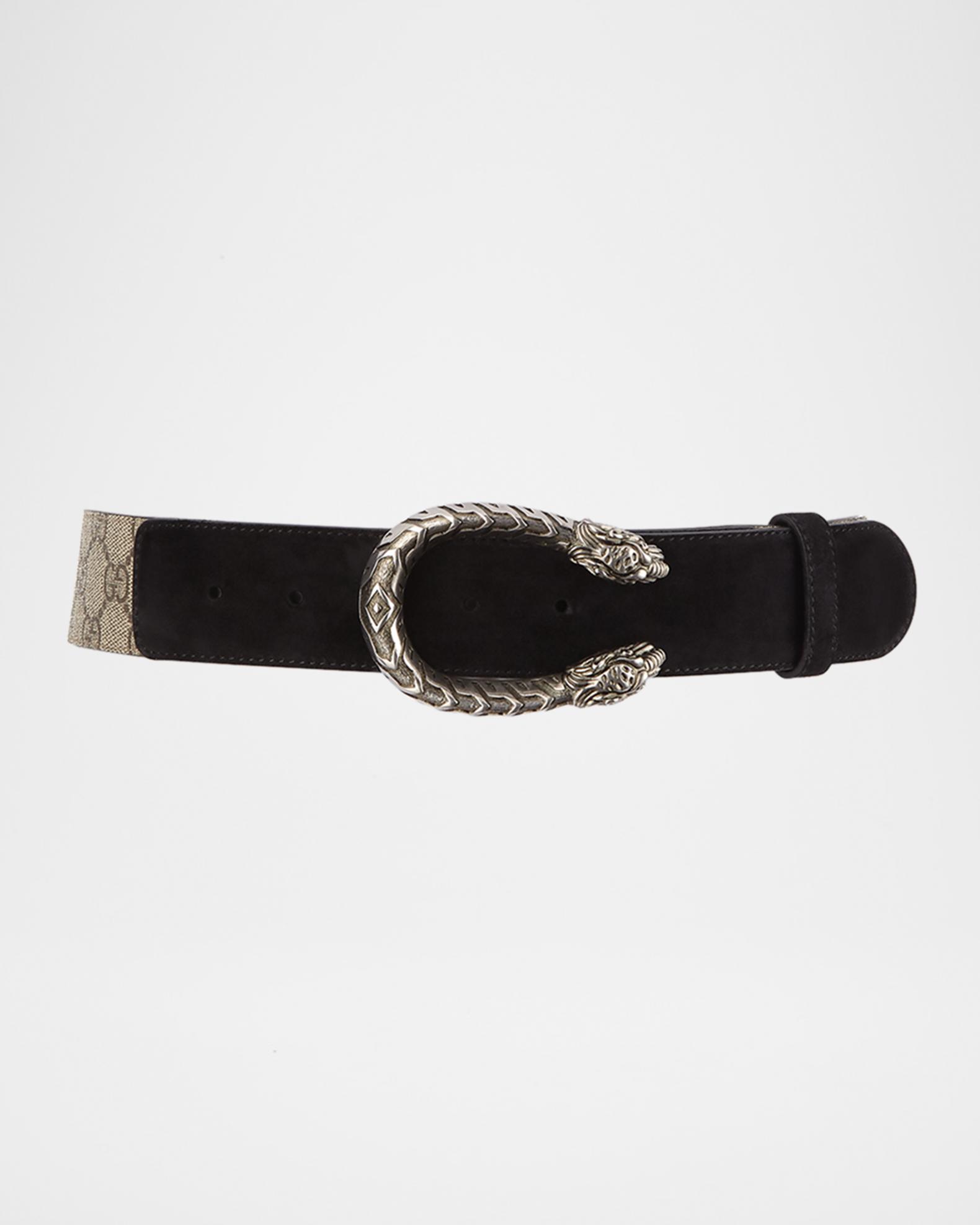 Gucci Dionysus GG Supreme Canvas Belt w/ Double Tiger Head 