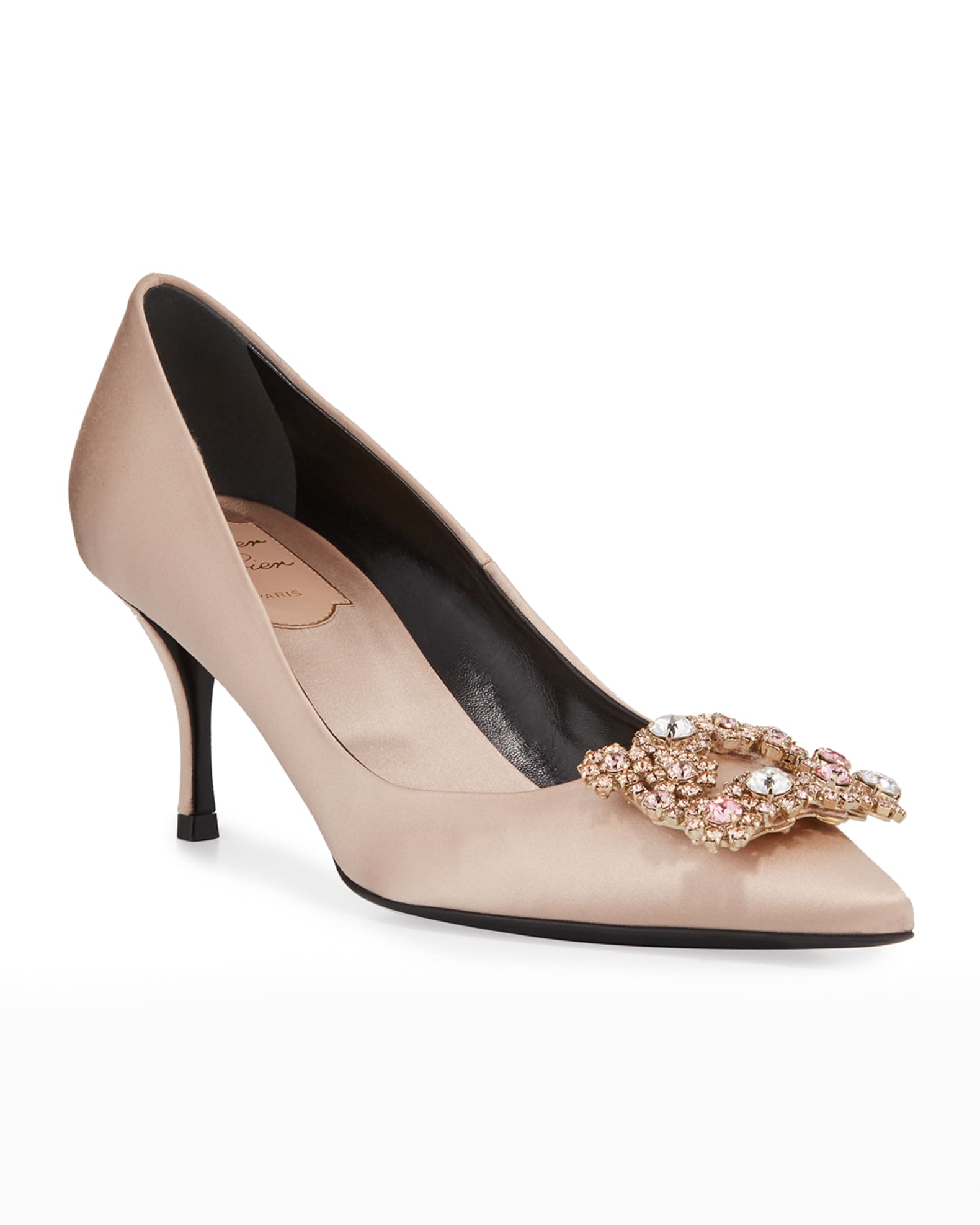 Flower Strass Buckle Satin Pumps 1