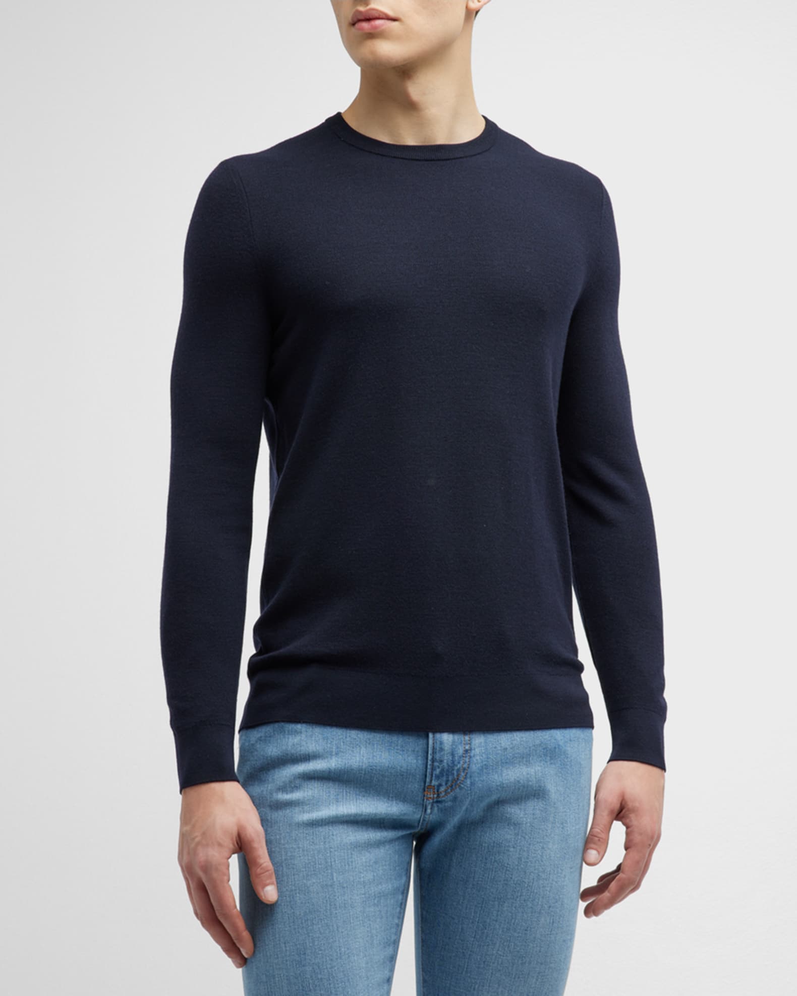Loro Piana Lightweight Wool-Blend Crewneck Sweater | Neiman Marcus