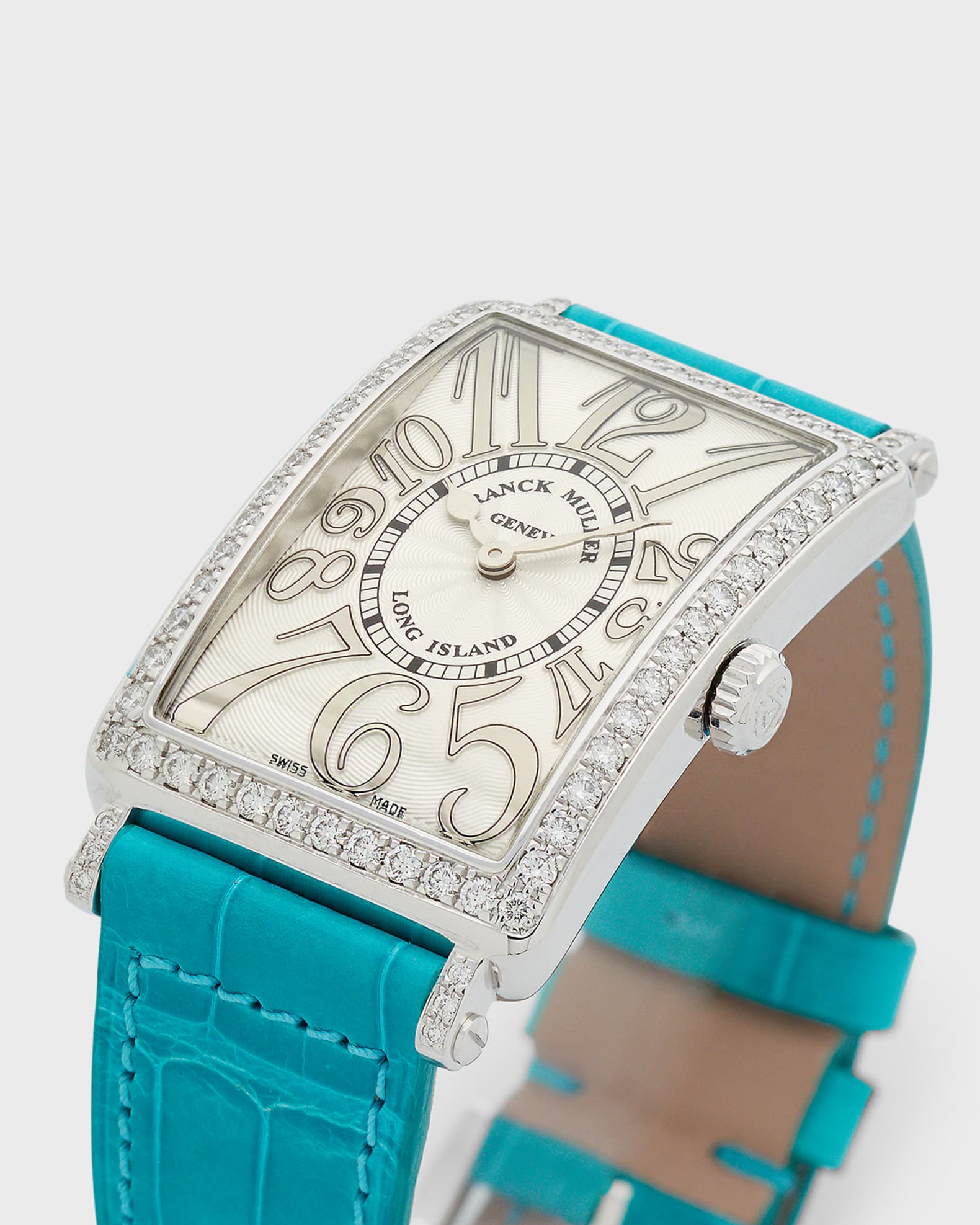 Stainless Steel Long Island Diamond Bezel Watch with Alligator Strap