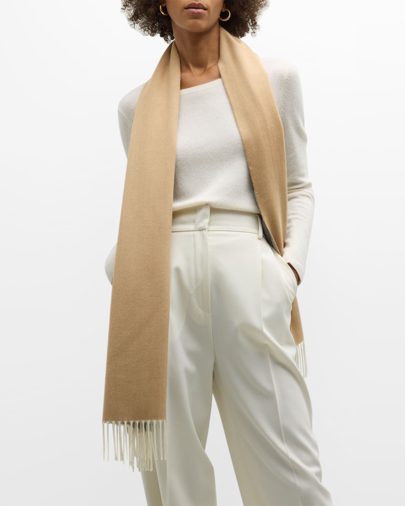 Loro Piana Cashmere Sciarpa Two-Tone Fringe-Trim Scarf | Neiman Marcus