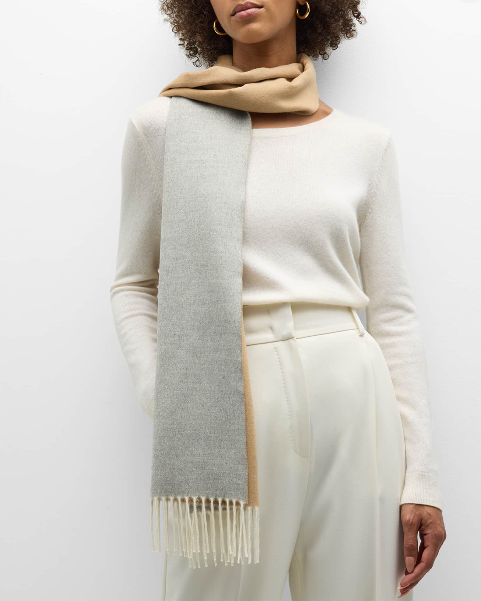 Loro Piana Cashmere Sciarpa Two-Tone Fringe-Trim Scarf | Neiman Marcus