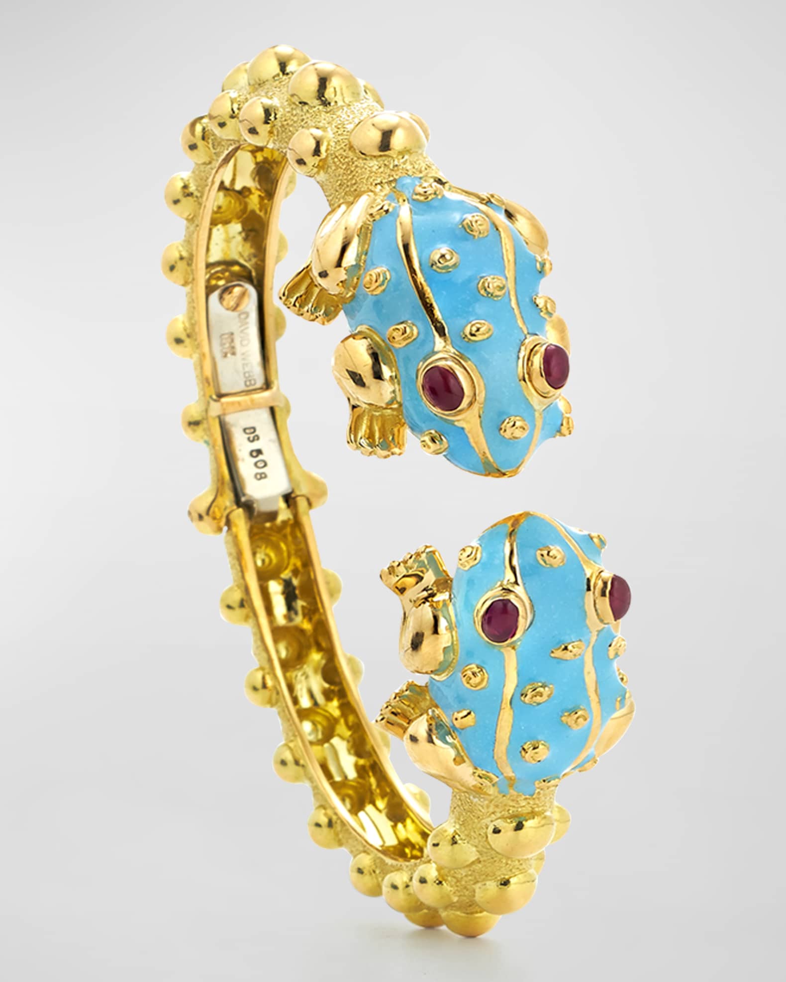18K Gold & Ruby Baby Frog Cuff Bangle 0