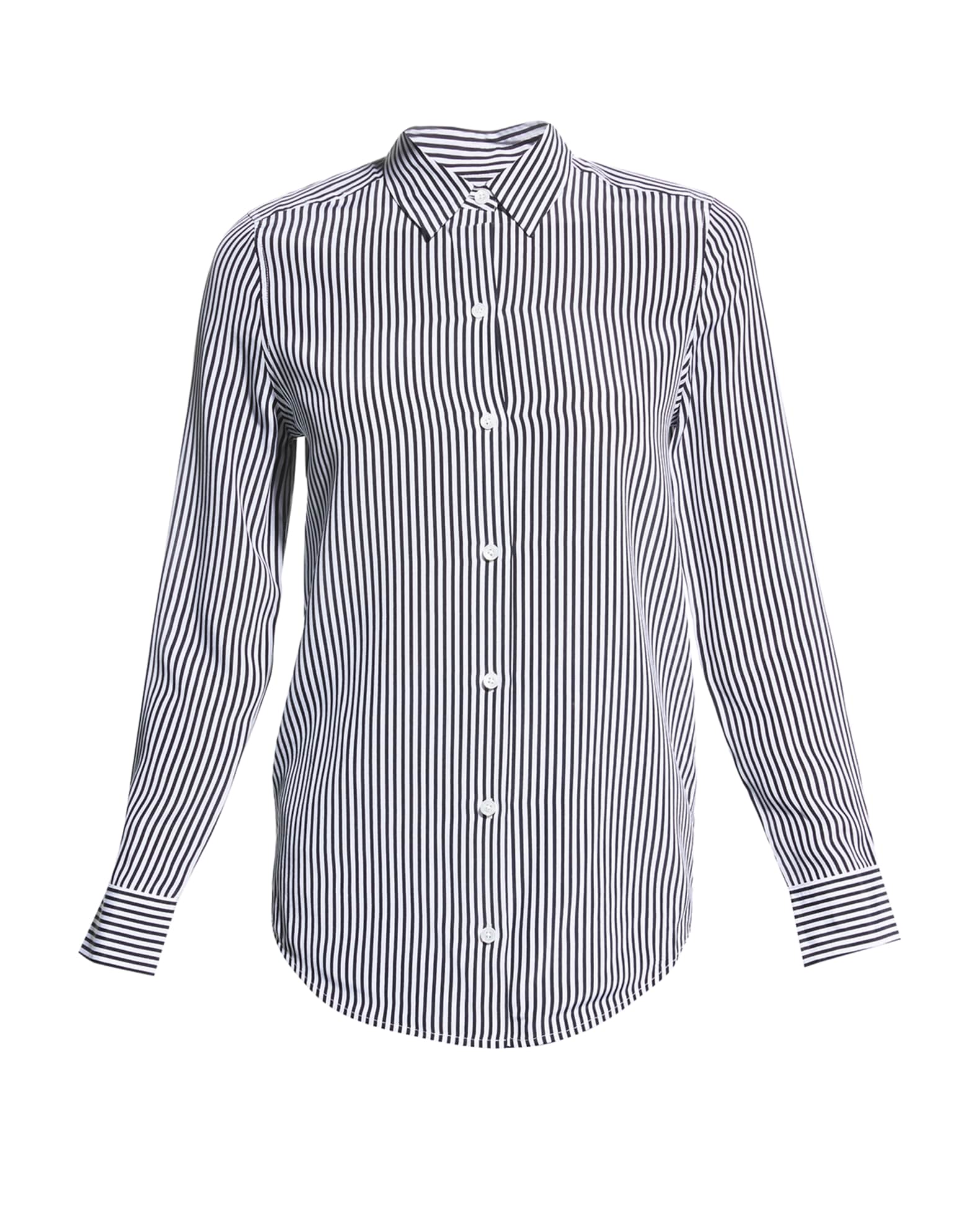 Equipment Essential Button-Front Striped Silk Shirt | Neiman Marcus