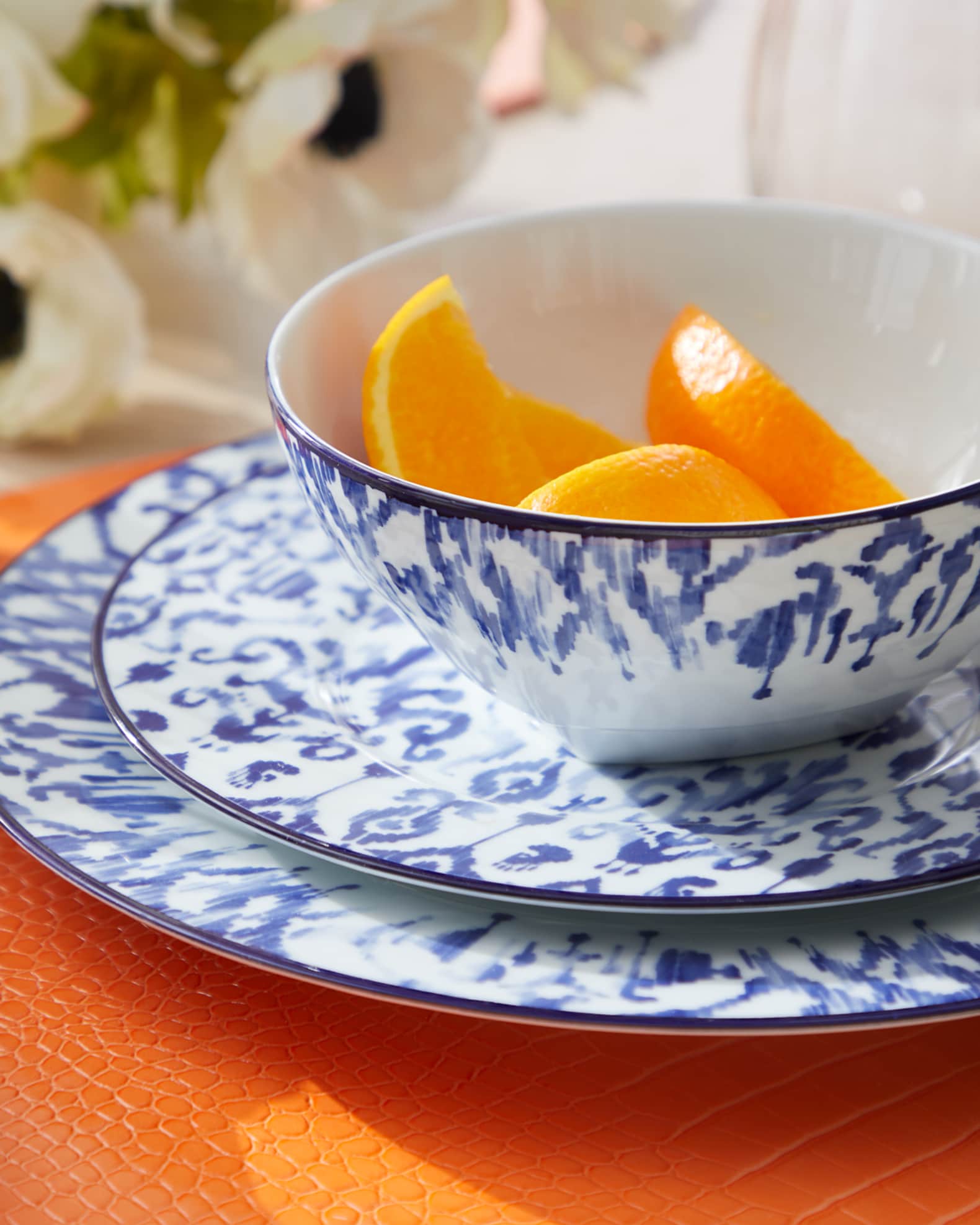 White plates with blue rim store