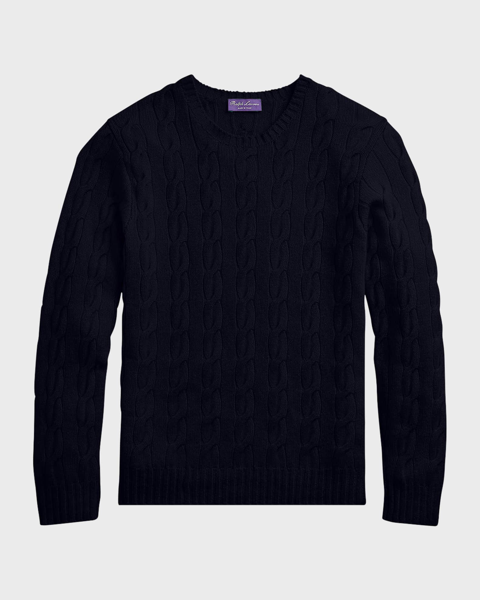 Ralph Lauren Purple Label Cashmere Cable-Knit Crewneck Sweater, Navy ...