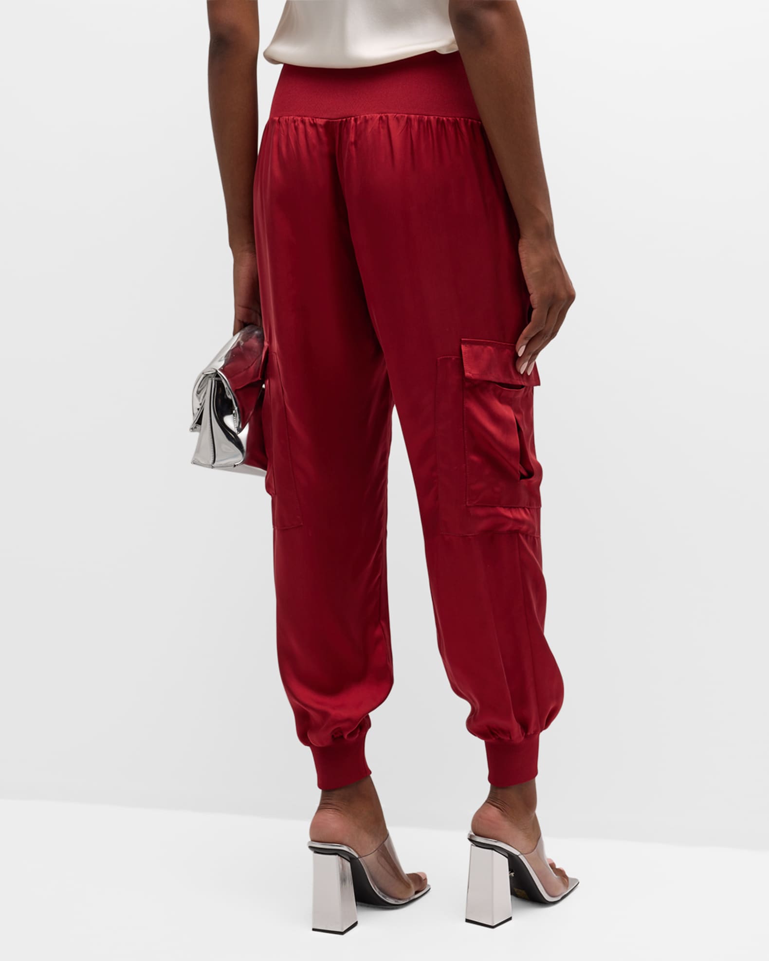 Red satin joggers store