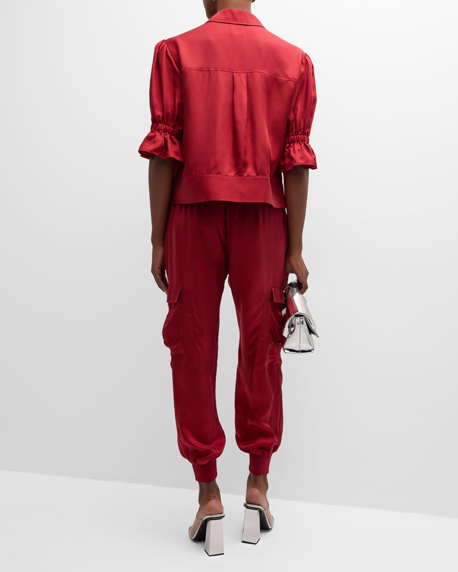 Red silk joggers deals