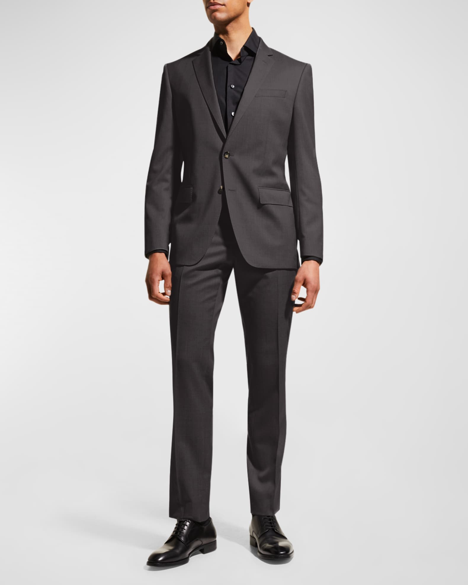 Men's Stretch-Wool Basic Two-Piece Slim Fit Suit, Gray 1