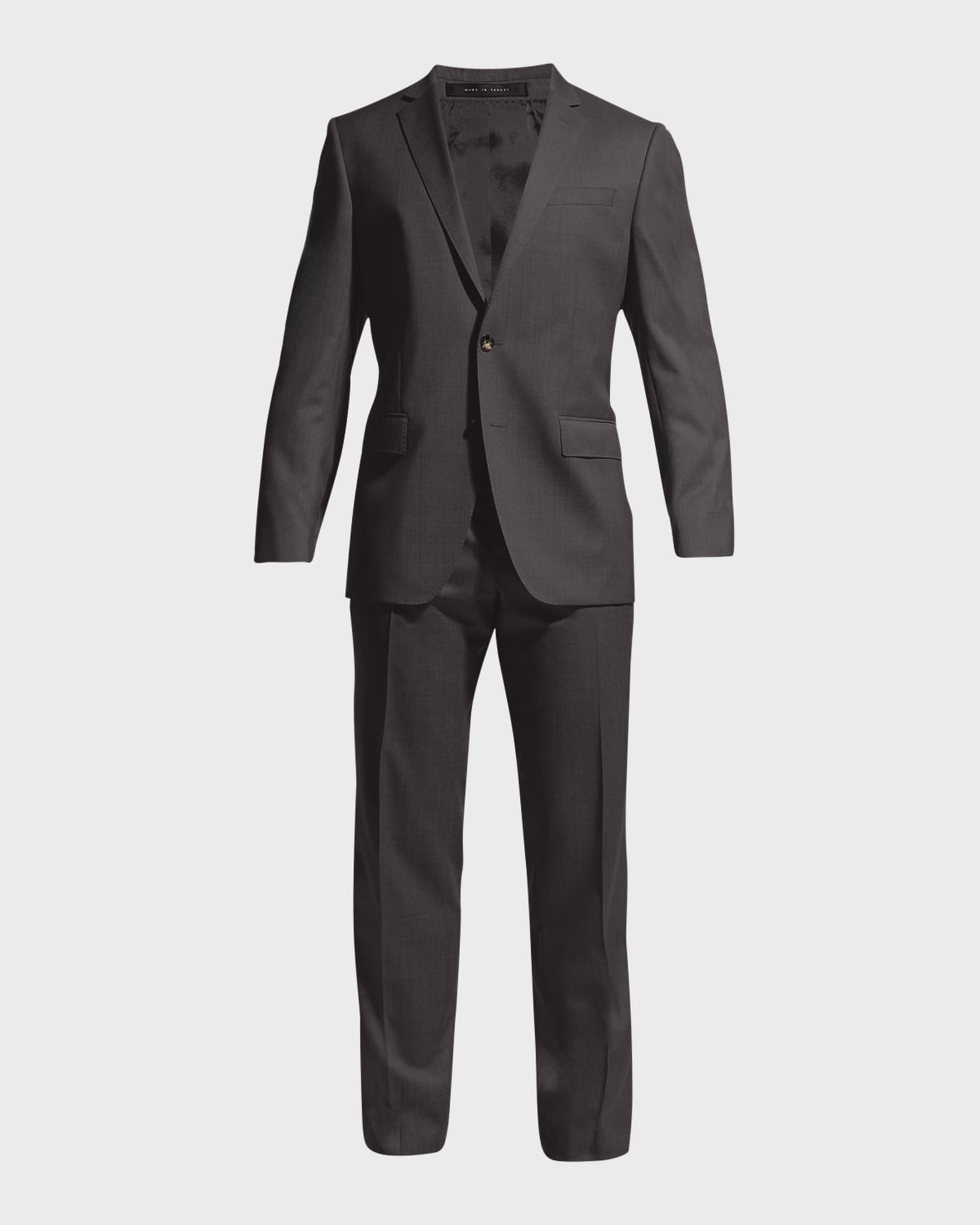 Men's Stretch-Wool Basic Two-Piece Slim Fit Suit, Gray 0