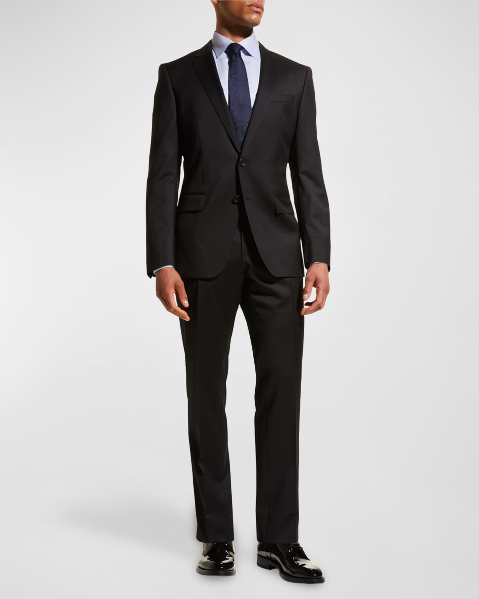 Men's Stretch-Wool Basic Two-Piece Slim Fit Suit, Black 1
