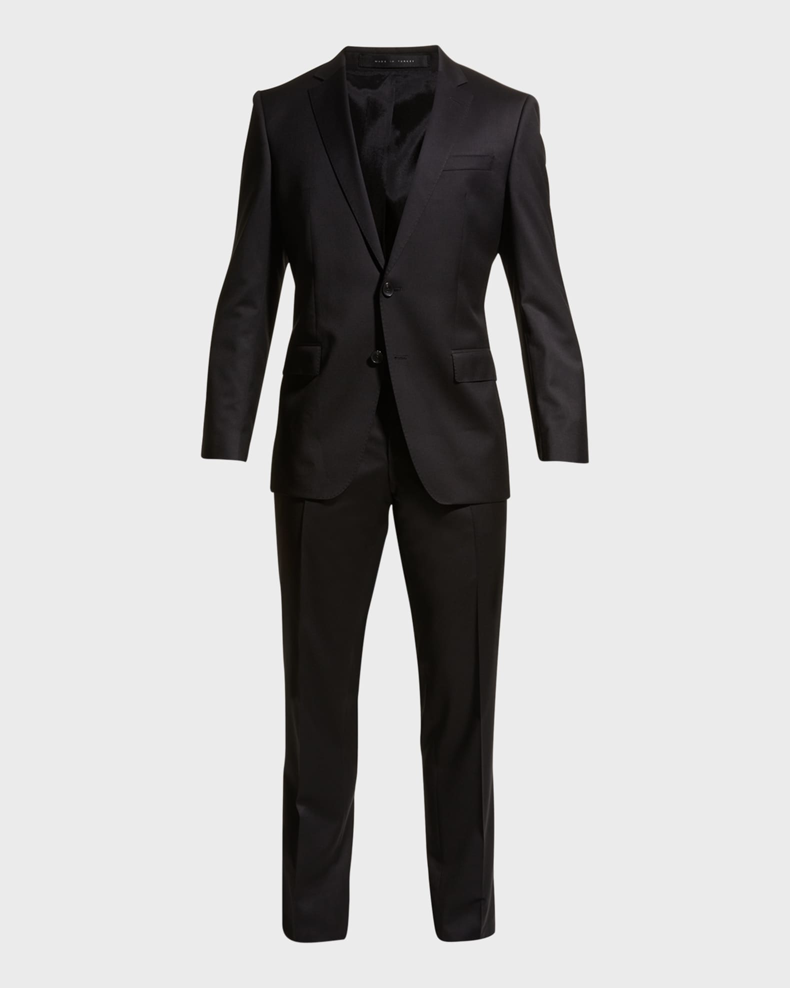 Men's Stretch-Wool Basic Two-Piece Slim Fit Suit, Black 0
