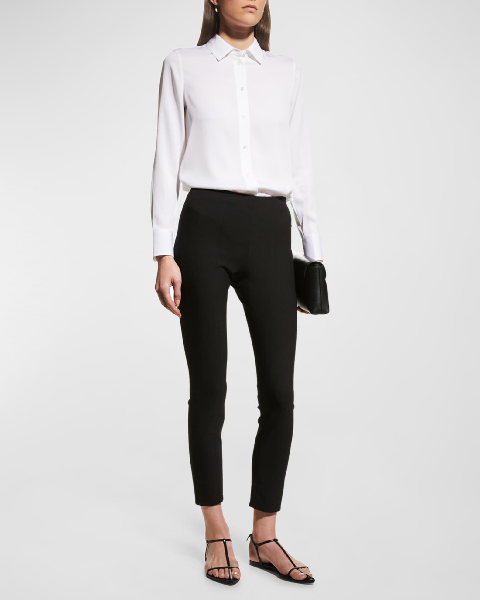 Vince Slim-Fit Long-Sleeve Stretch-Silk Blouse | Neiman Marcus