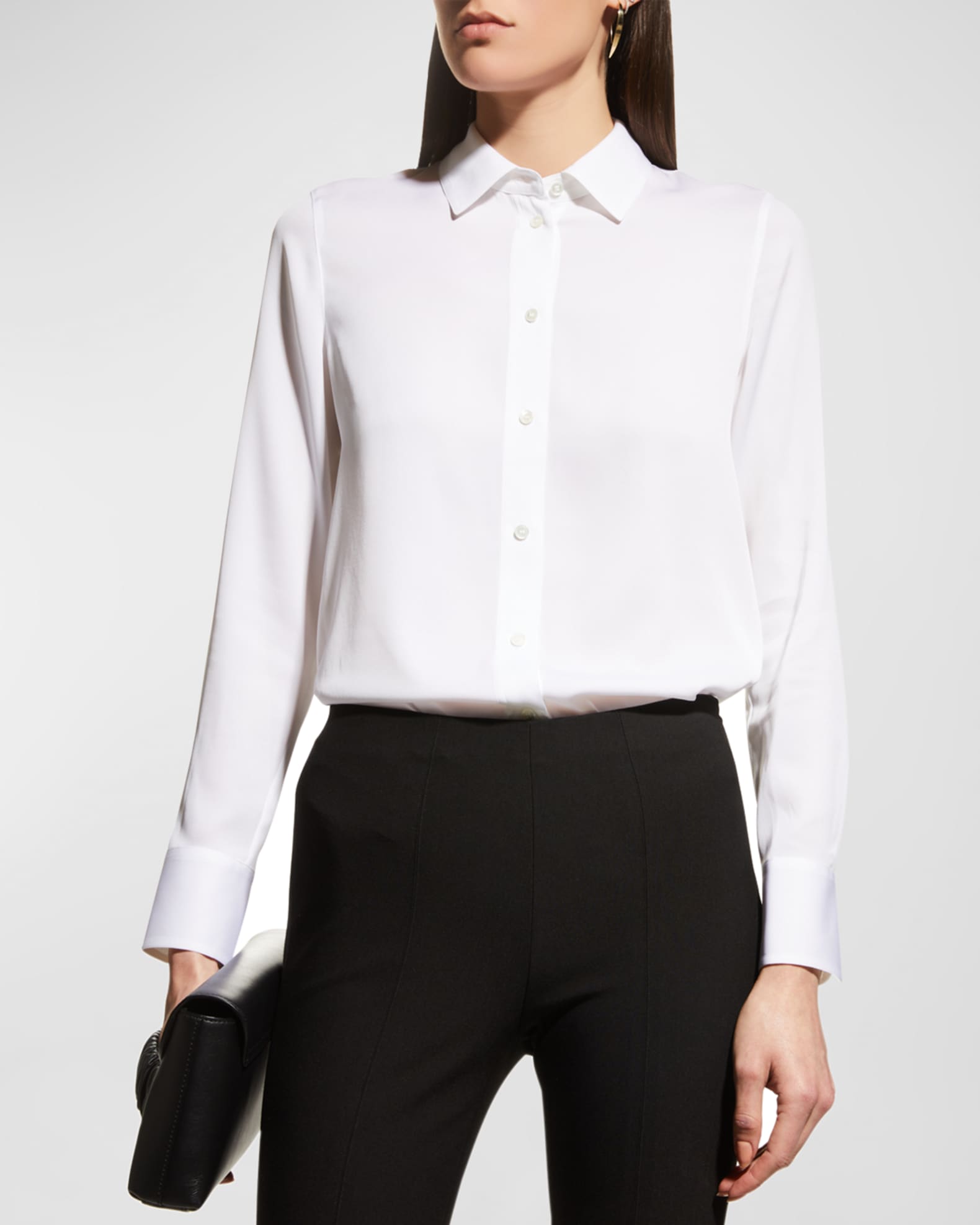 Vince Slim-Fit Long-Sleeve Stretch-Silk Blouse | Neiman Marcus