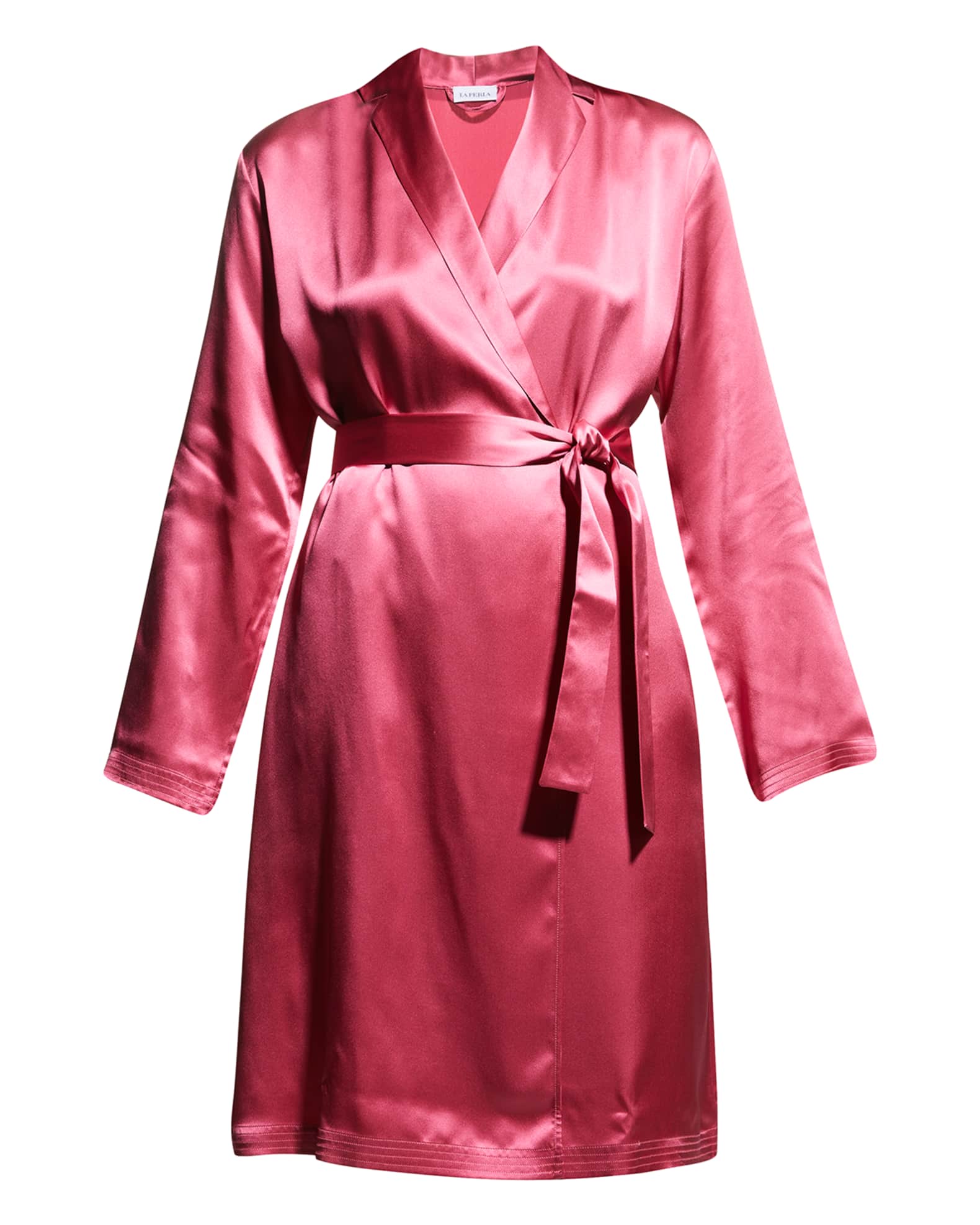 La Perla Silk Long-Sleeve Short Robe | Neiman Marcus