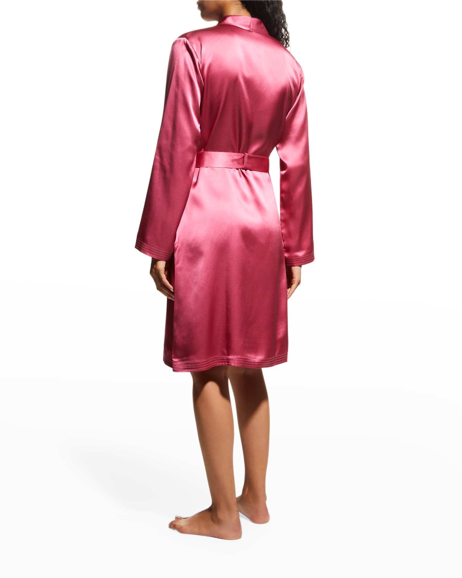 La Perla Silk Long-Sleeve Short Robe | Neiman Marcus