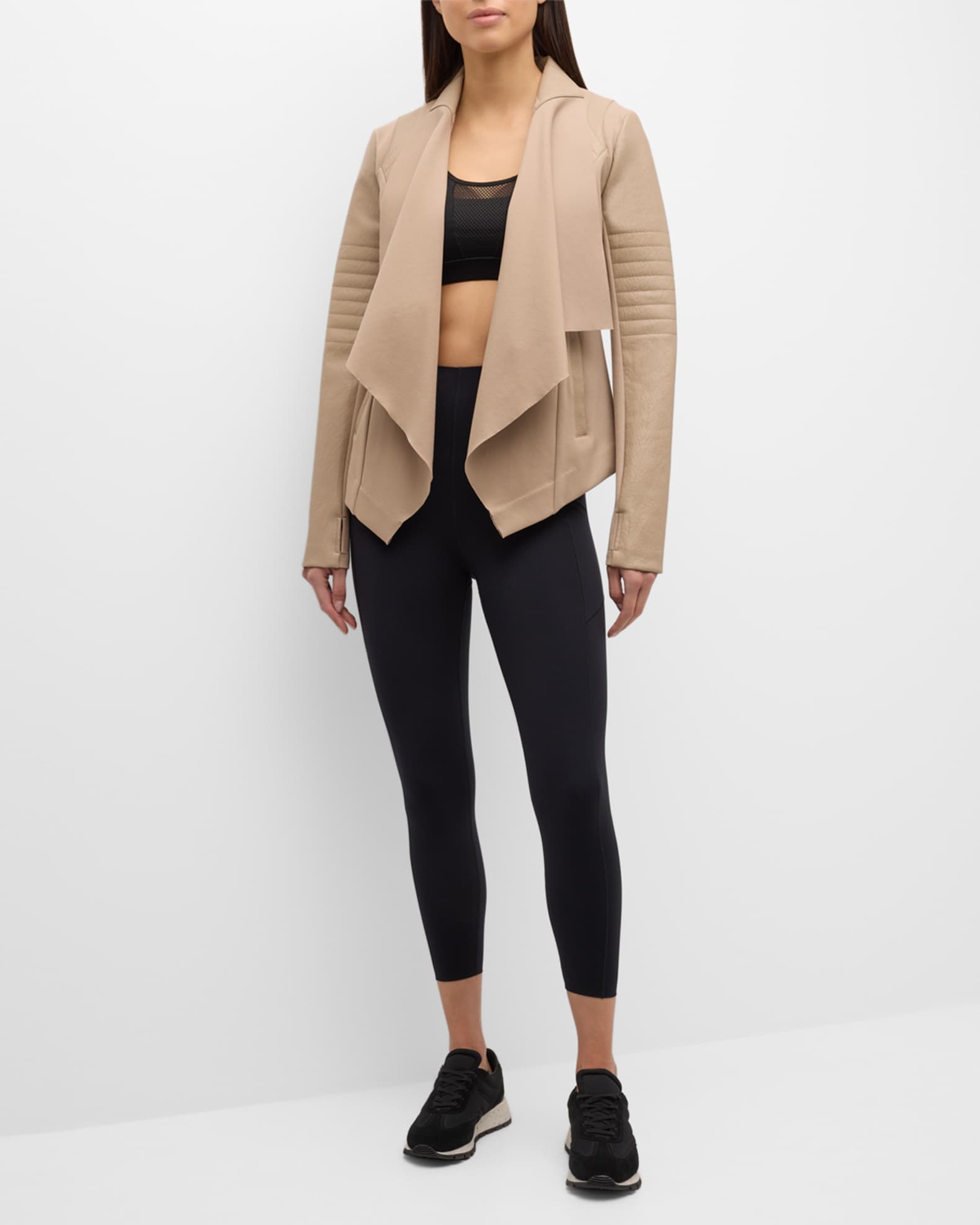 Faux leather drape front jacket discount