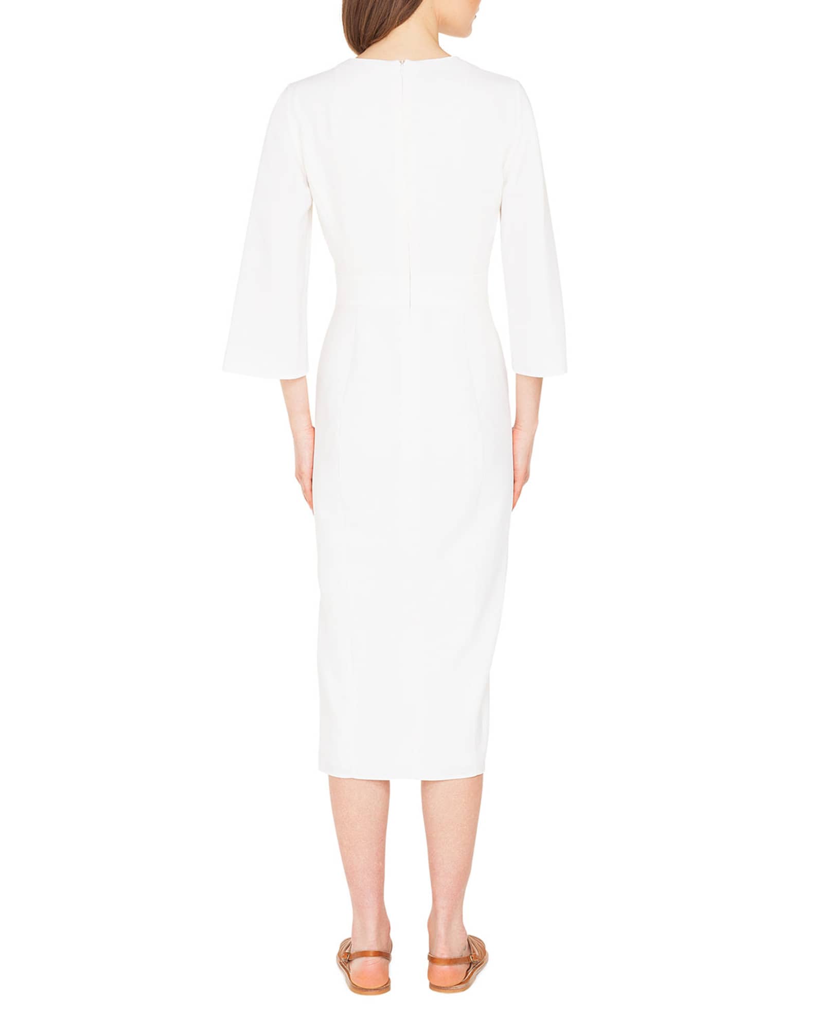 Akris V-Neck Bell-Sleeve Double-Face Wool Dress w/ Side Slit | Neiman ...