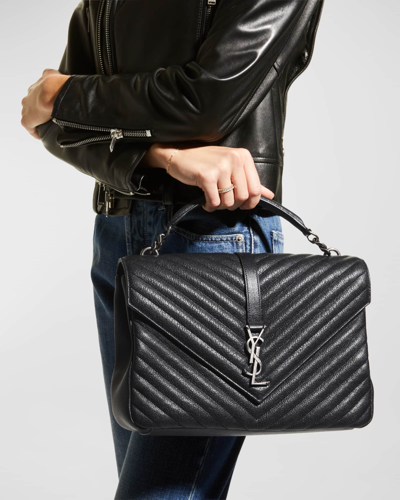 Saint Laurent College Large Quilted Leather VFlap Shoulder Bag