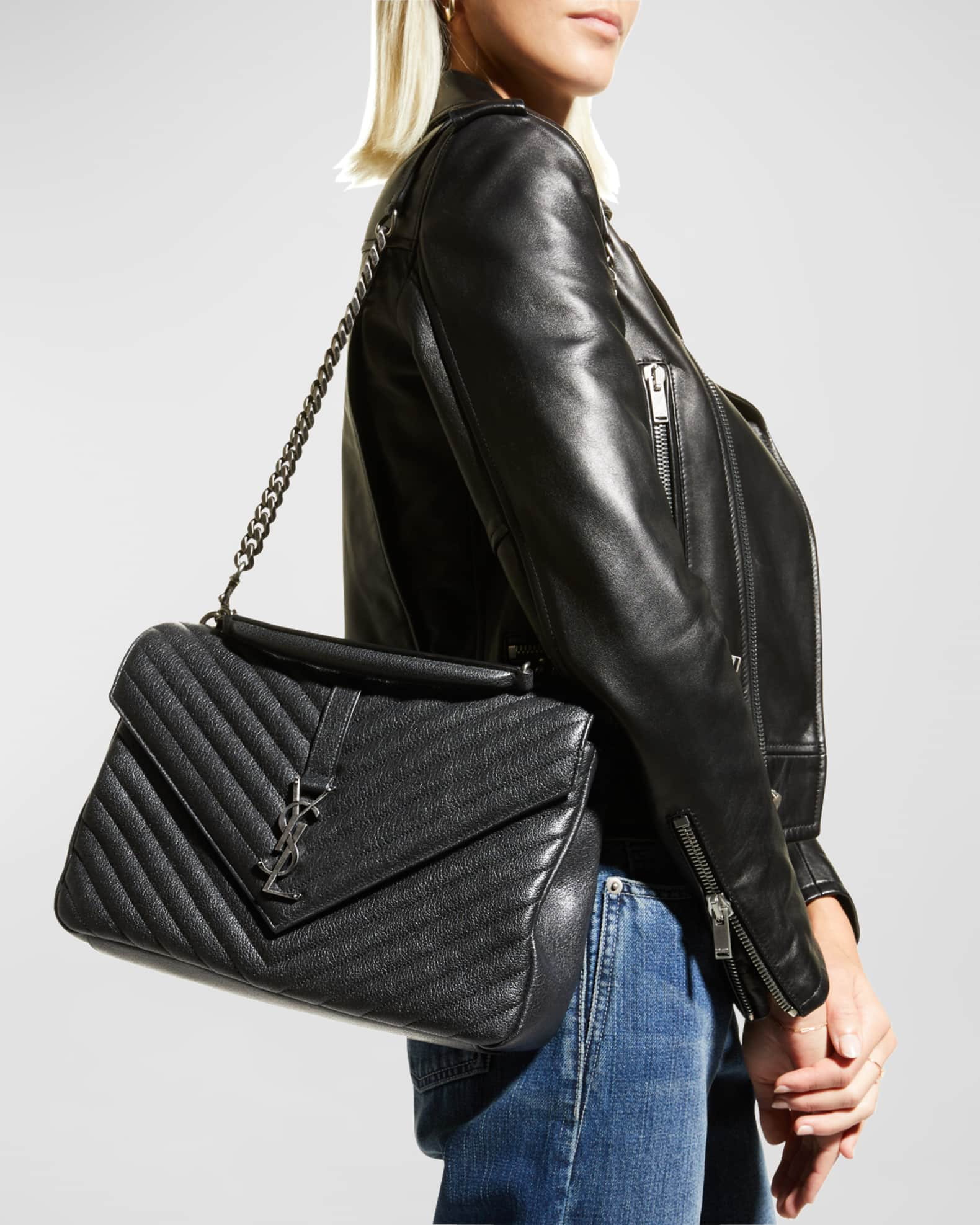 Saint Laurent College Large Flap YSL Shoulder Bag in Quilted Leather ...