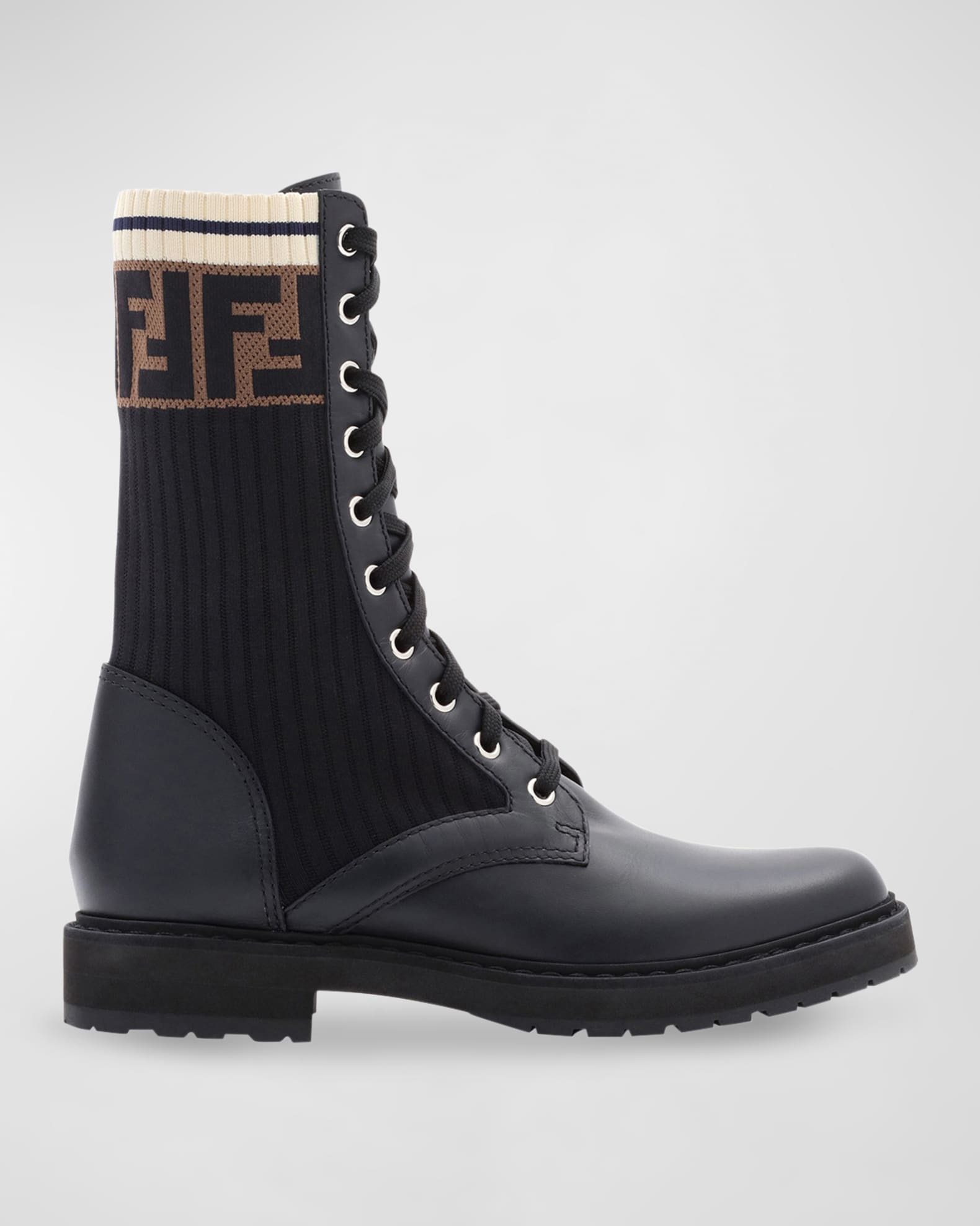 Støt forening Ministerium Fendi Leather Combat Boot with FF Cuff | Neiman Marcus