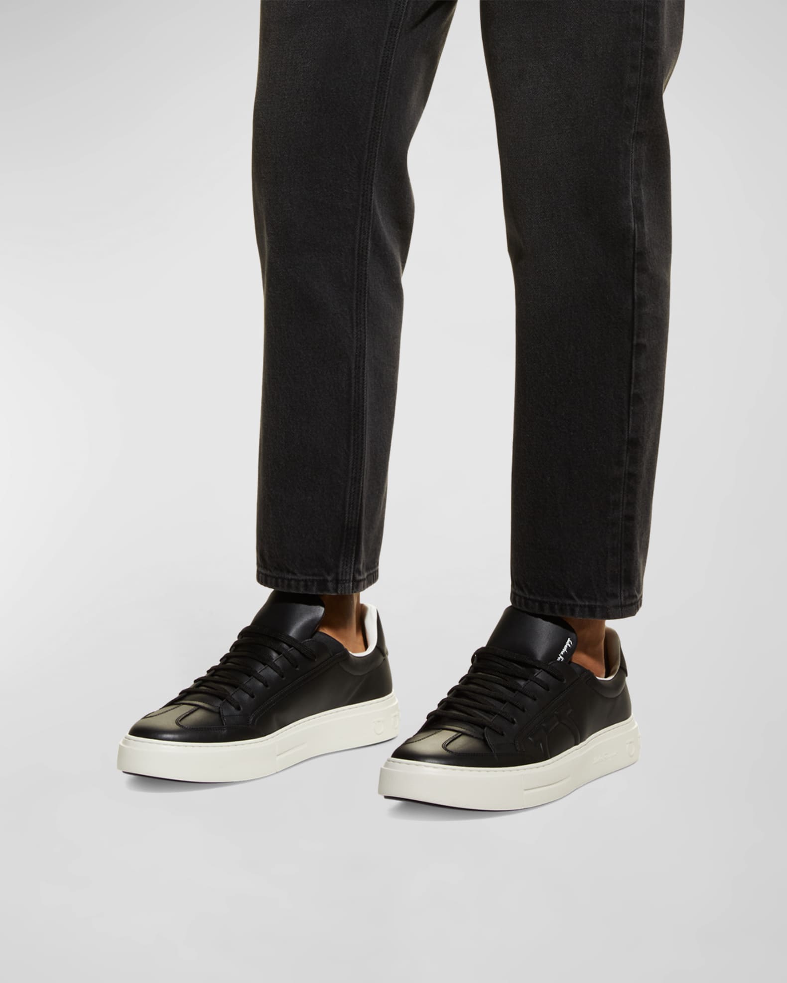 Ferragamo Men's Leather LowTop Sneakers, Black Neiman Marcus