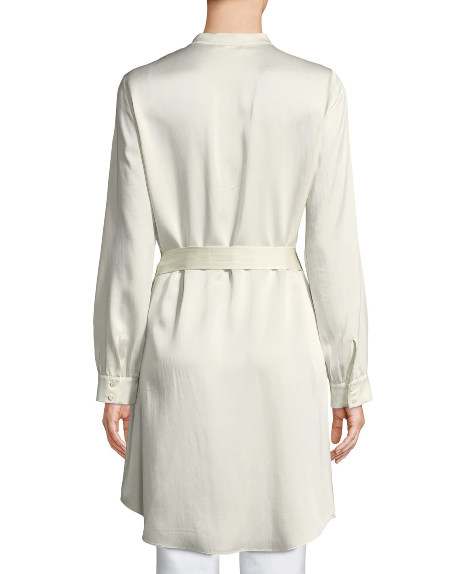 Eileen Fisher Silk Charmeuse Button-Front Long Shirt | Neiman Marcus