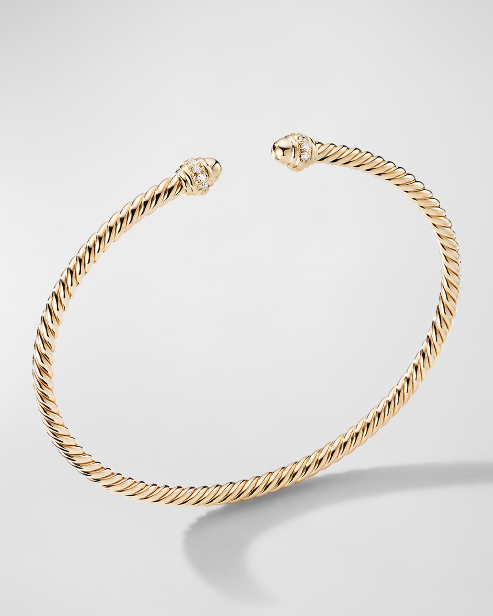 David Yurman 18k Gold Petite CableSpira® Bracelet w/ Diamonds, Size M ...