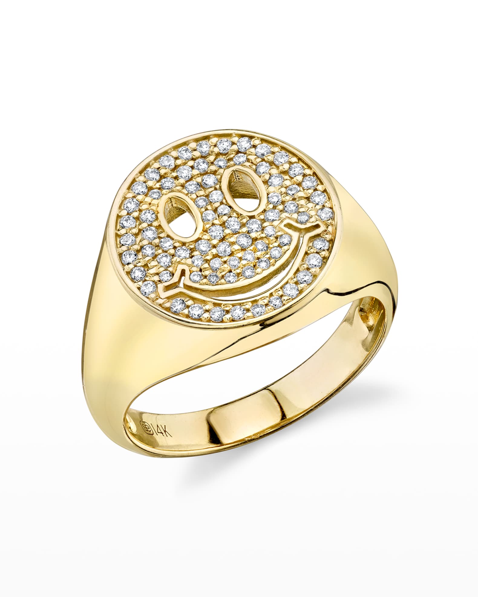 14k Diamond Happy Face Ring, Size 6.5 0