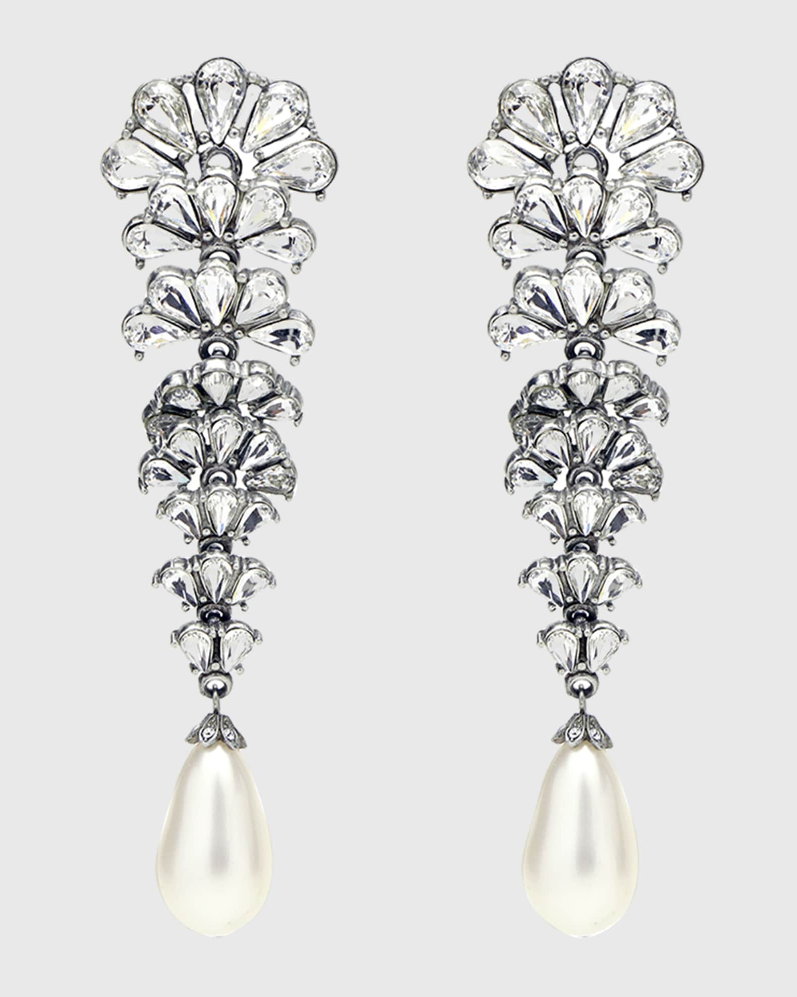 Ben-Amun Crystal Fan Earrings w/ Pearly Teardrop | Neiman Marcus