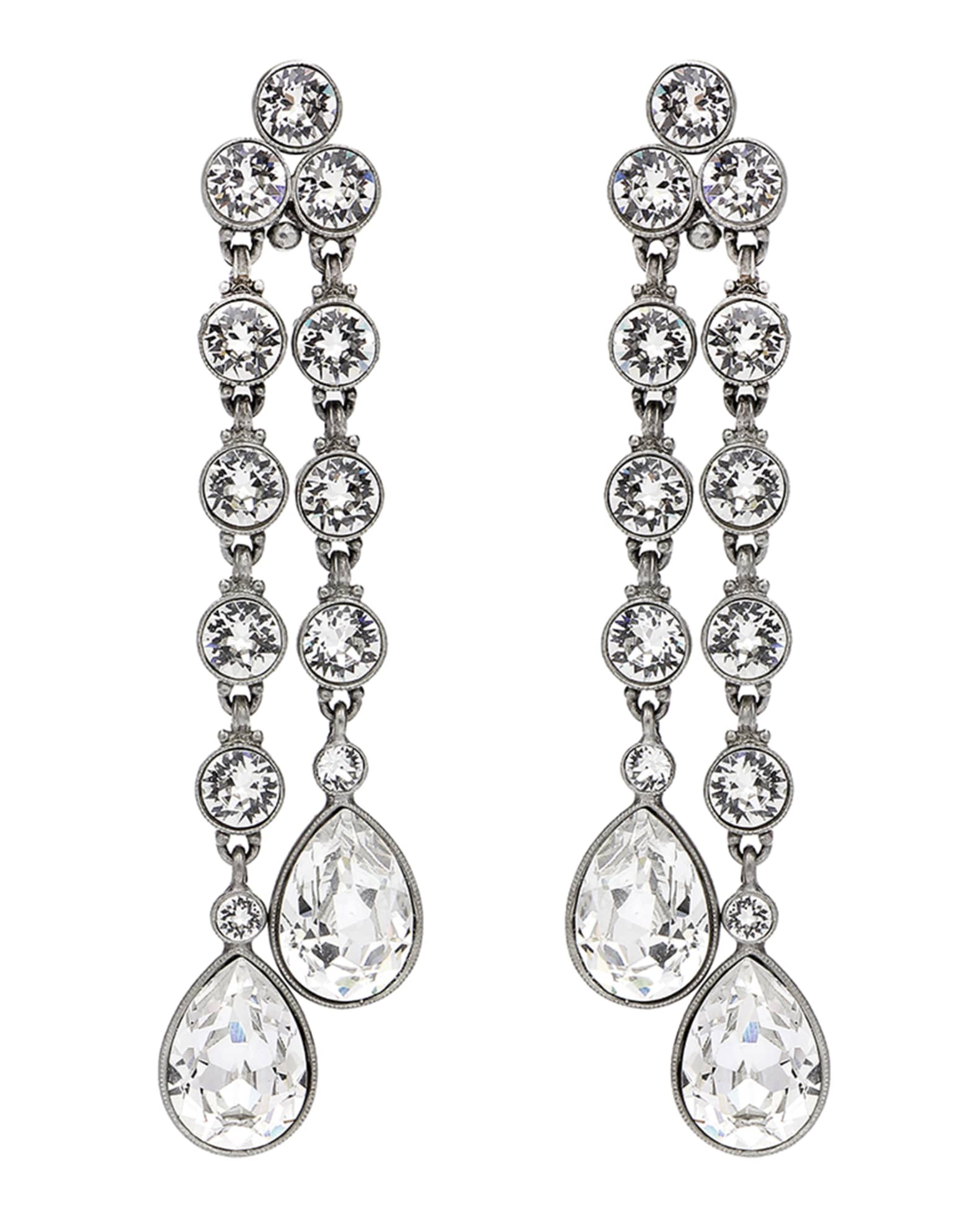 Double Teardrop Crystal Dangle Clip Earrings 0