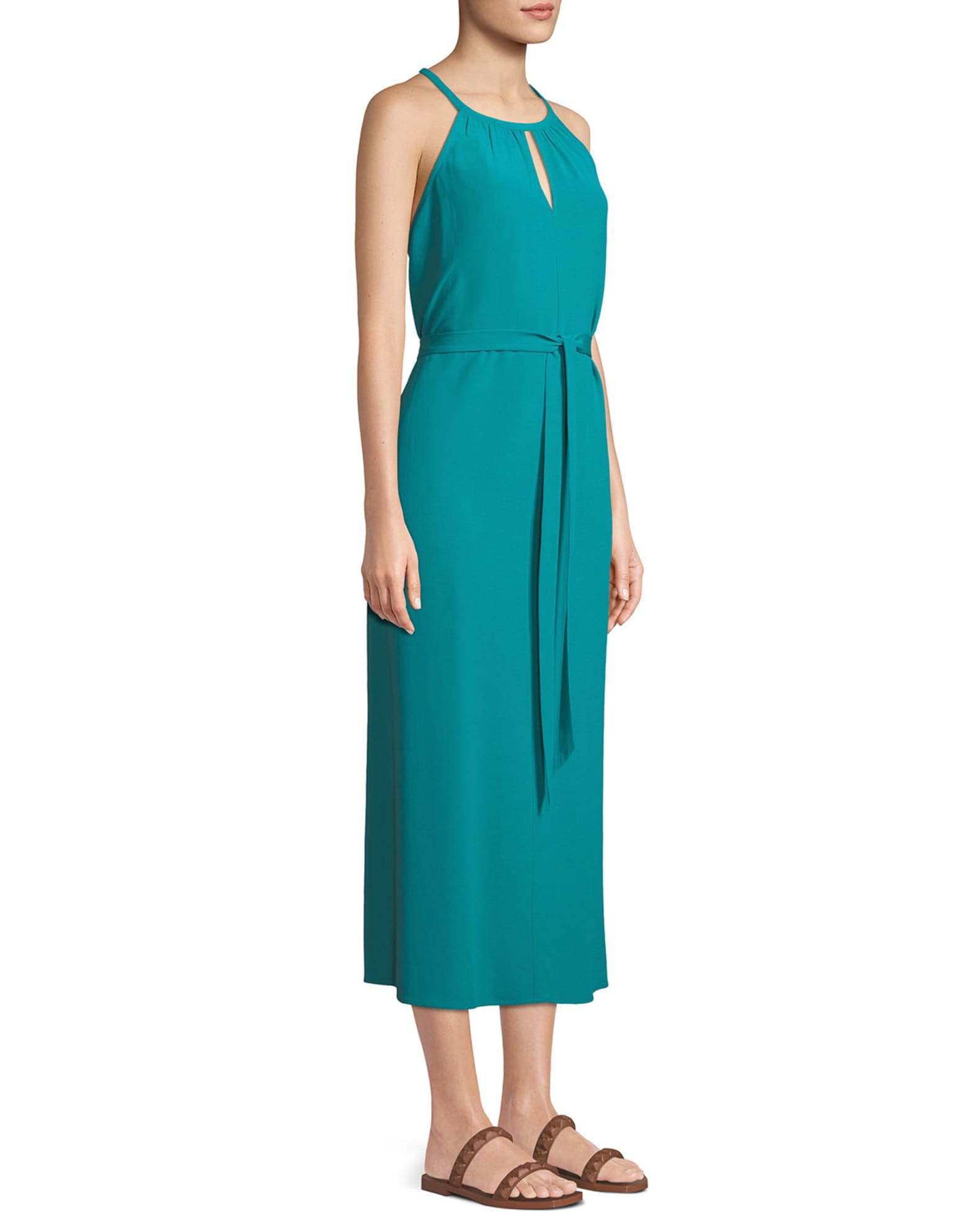 Eileen Fisher Sleeveless Long Viscose Crepe Halter Dress | Neiman Marcus