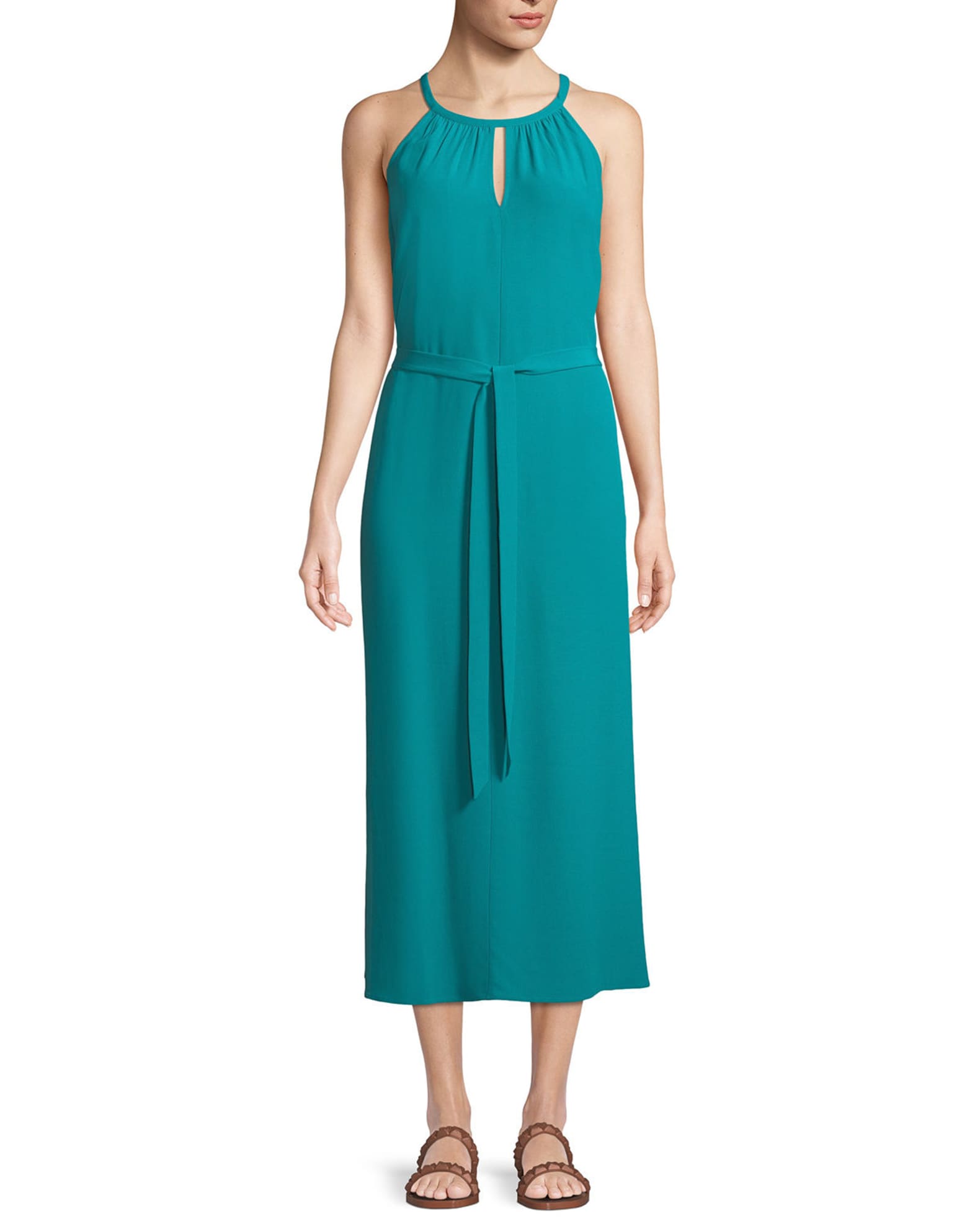 Eileen Fisher Sleeveless Long Viscose Crepe Halter Dress | Neiman Marcus