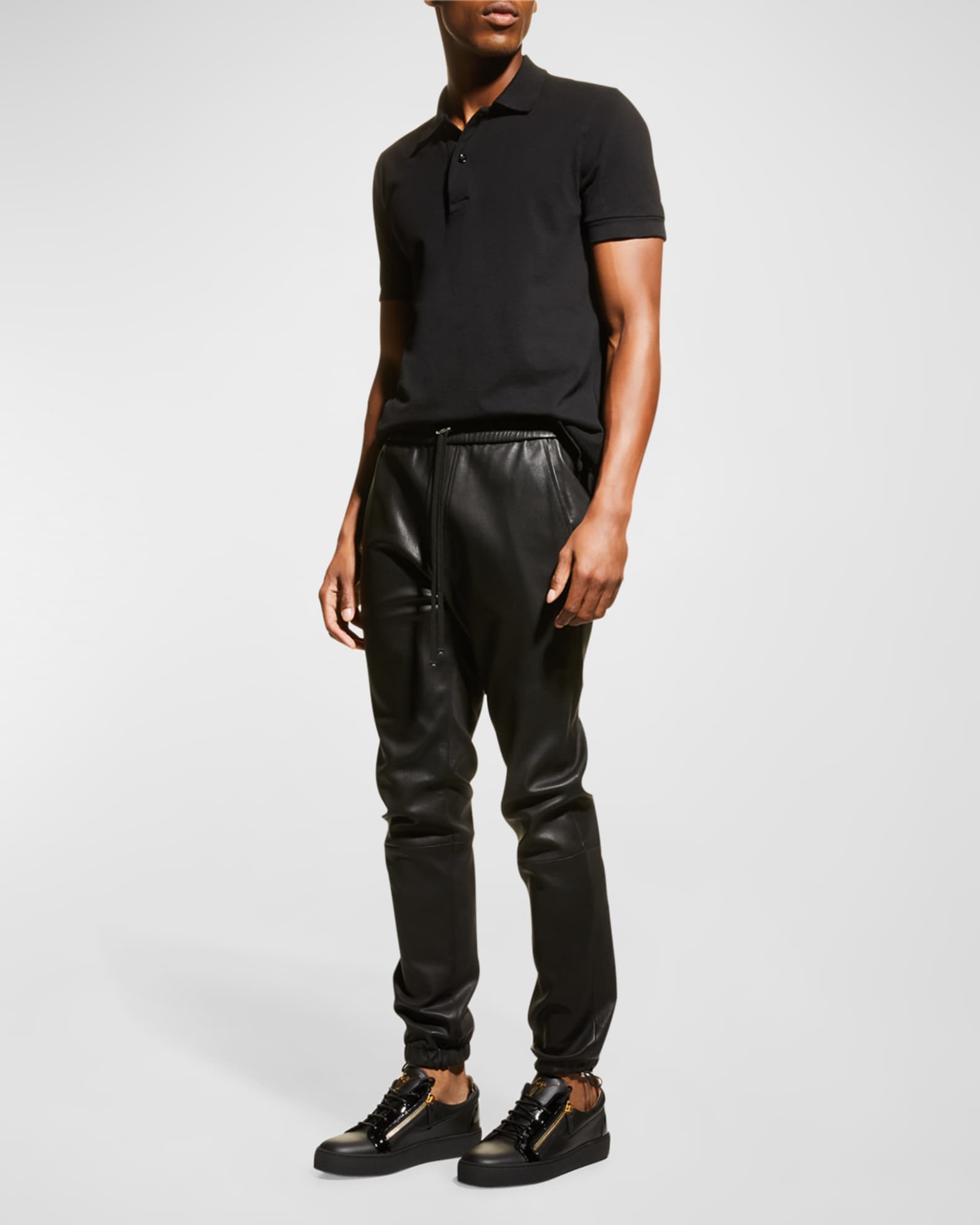 Men's London Double-Zip Leather Low-Top Sneakers 1