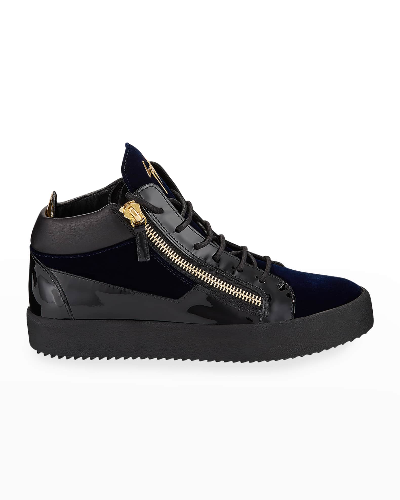 Giuseppe Zanotti Men's Velvet Patent Leather Mid-Top Sneakers | Neiman ...