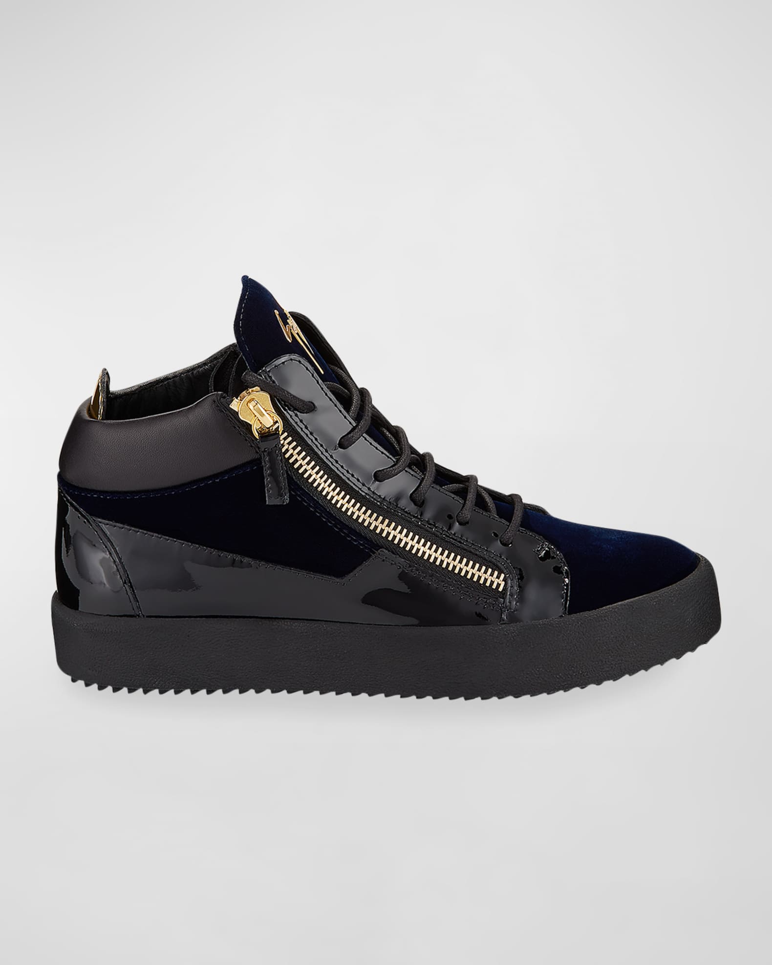 Men's Velvet Patent Leather Mid-Top Sneakers 0