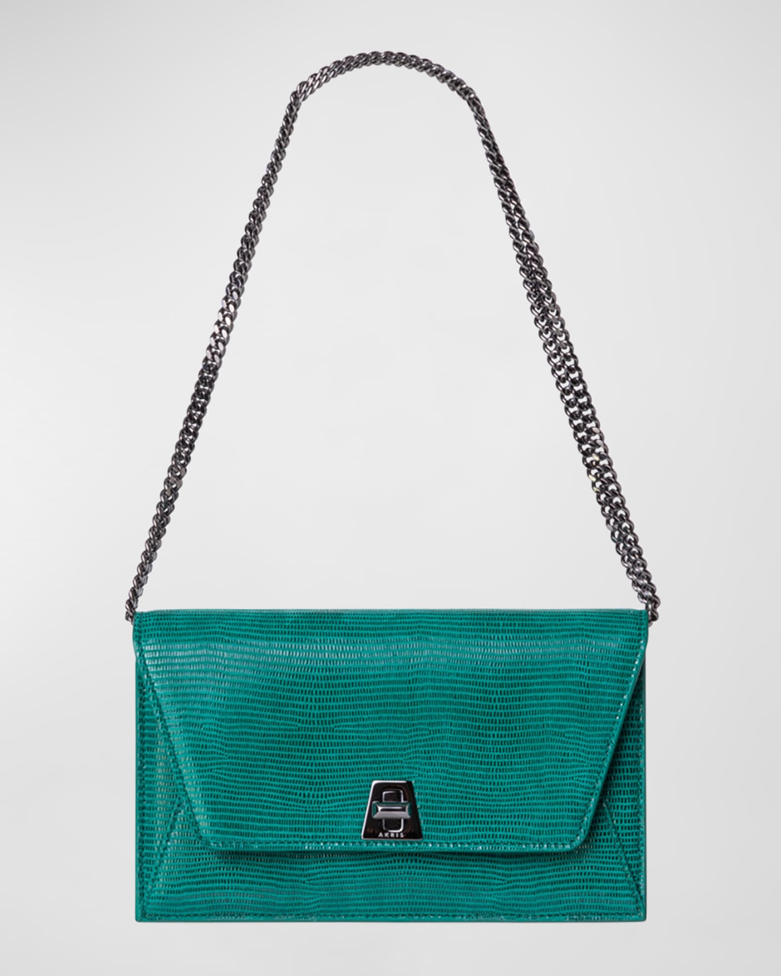 Anouk Lizard-Print Clutch Bag w/ Chain 1
