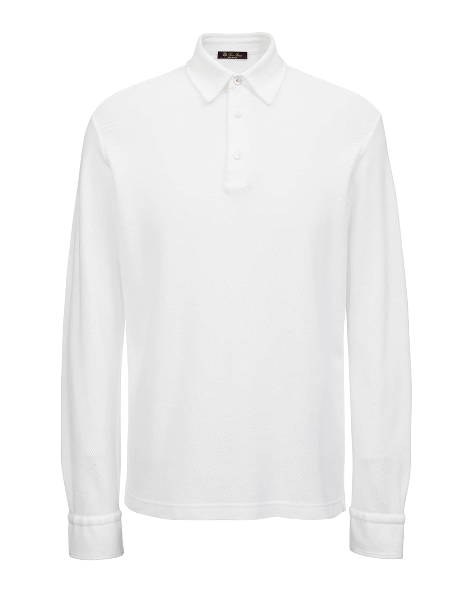 Loro Piana Men's Long-Sleeve Pique Polo Shirt | Neiman Marcus