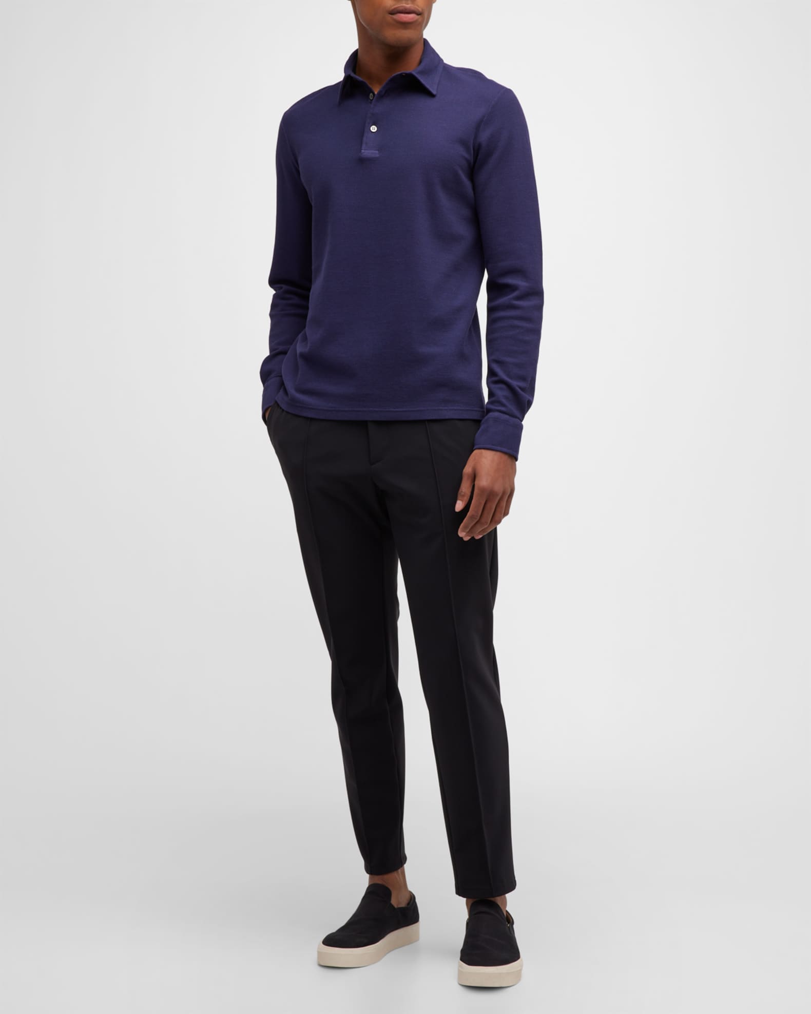 Loro Piana Men's Long-Sleeve Pique Polo Shirt | Neiman Marcus