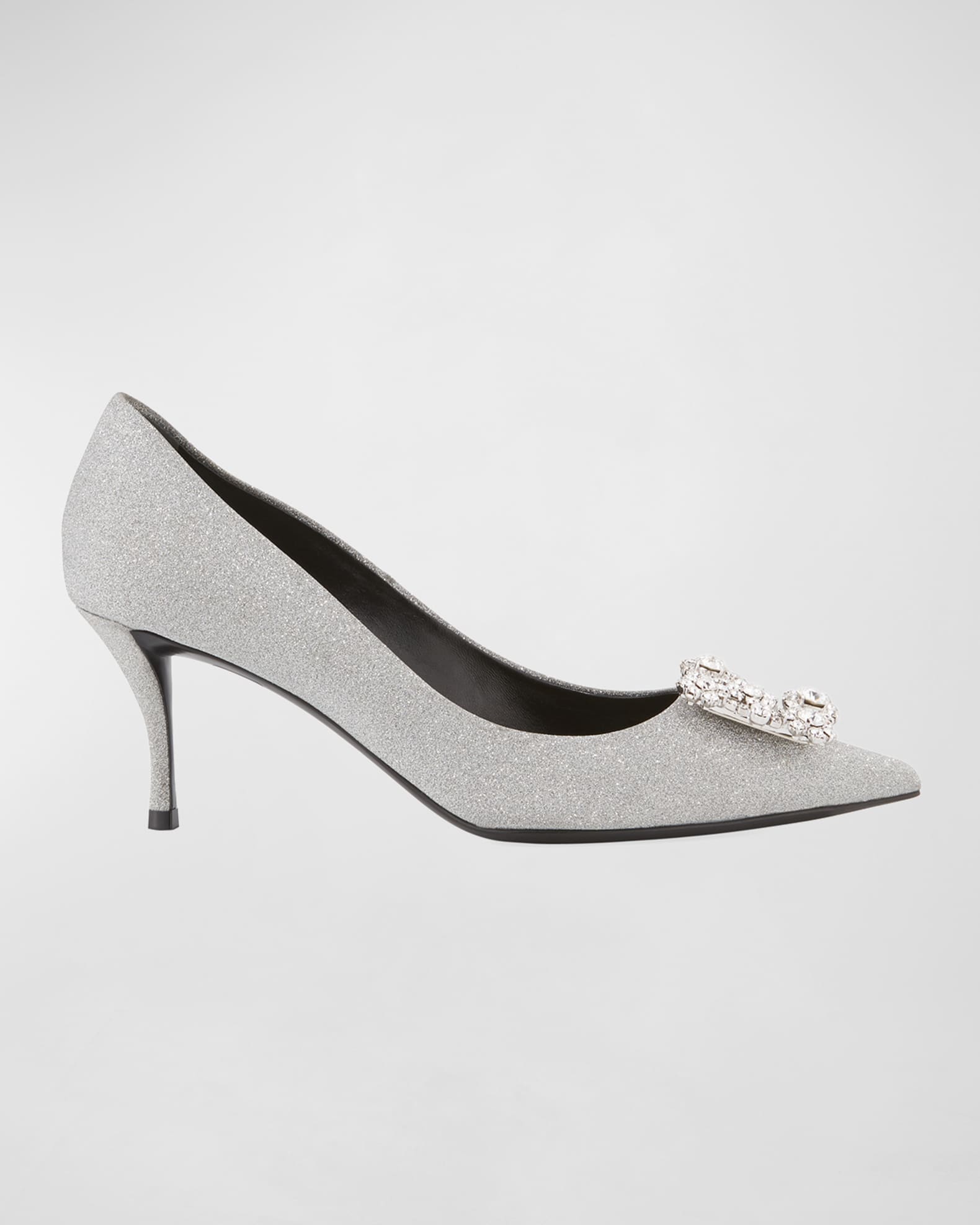 Glitter Fabric Flower-Crystal Buckle Pumps 1