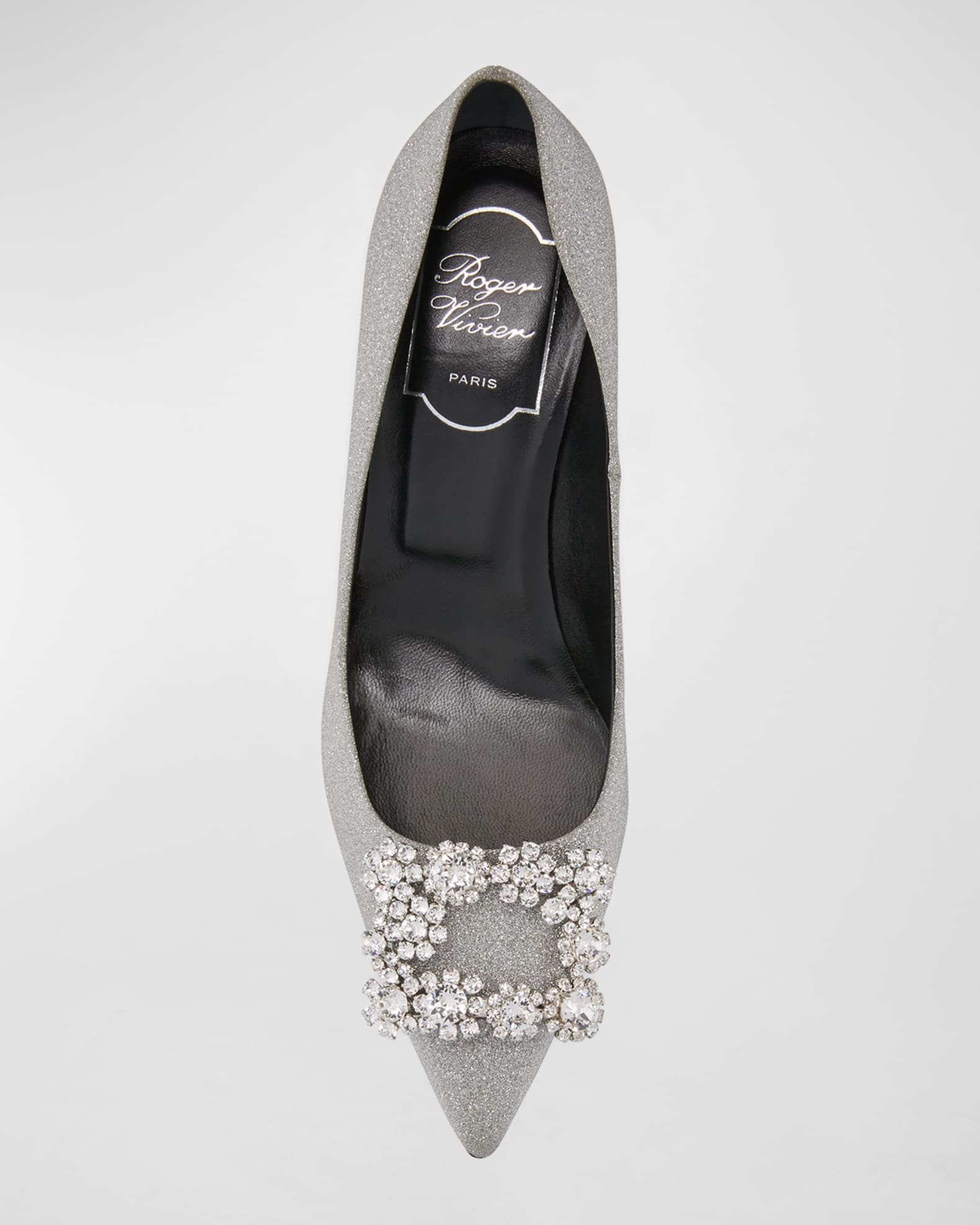 Roger Vivier Glitter Fabric Flower Crystal Buckle Pumps Neiman Marcus