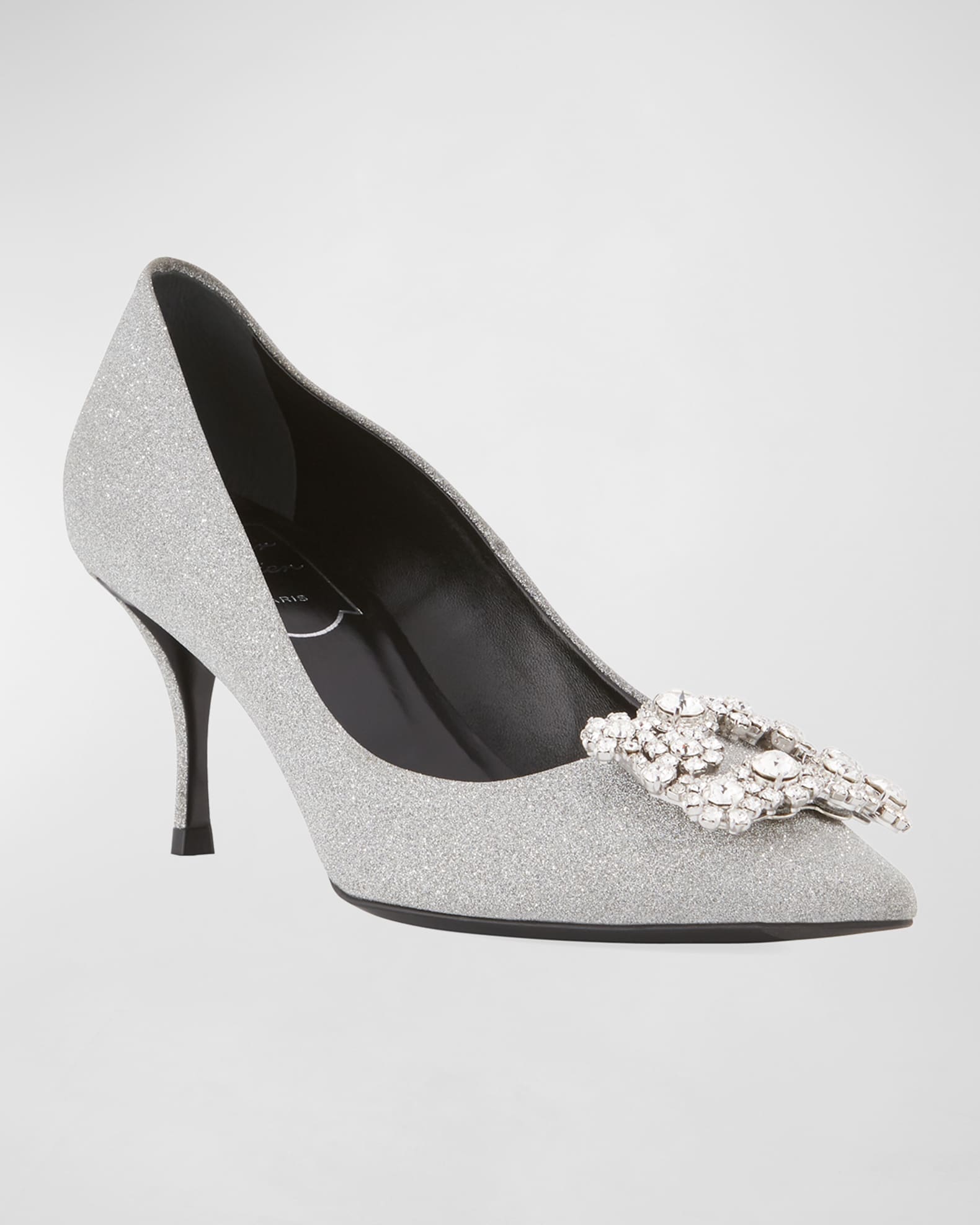 Glitter Fabric Flower-Crystal Buckle Pumps 0