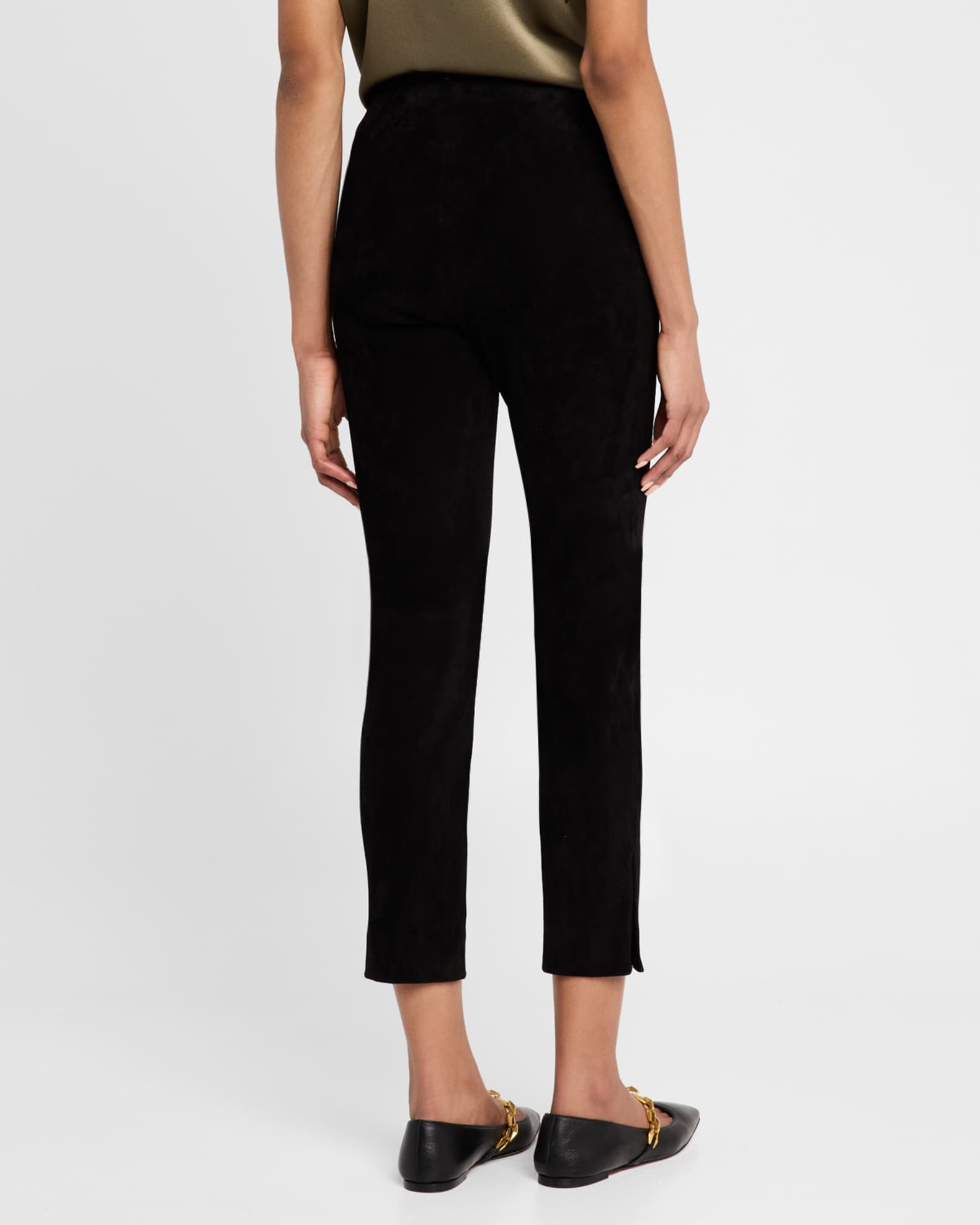 Vince Stretch Suede Split Hem Crop Pants Neiman Marcus
