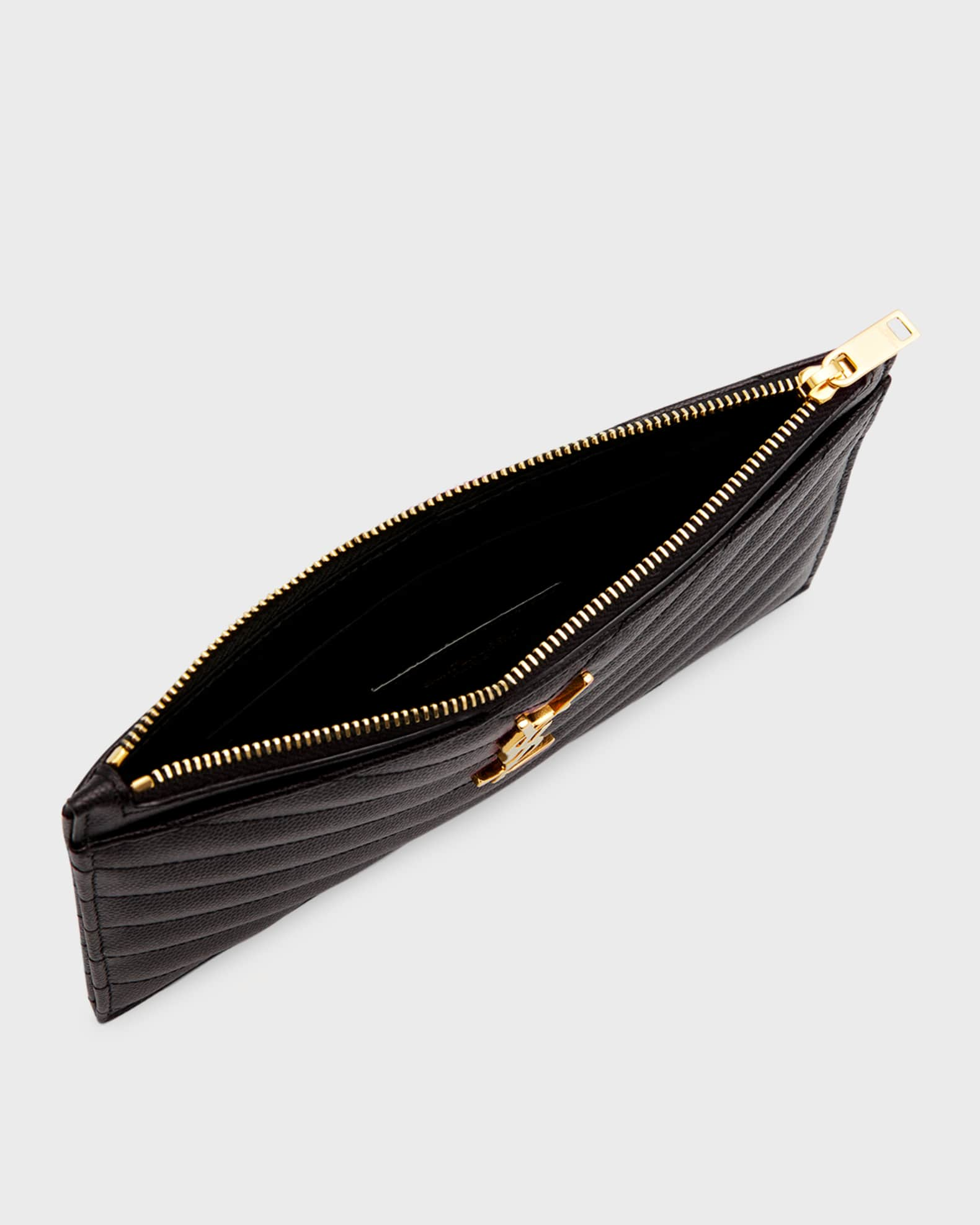 Saint Laurent Grain De Poudre Chevron Monogram Bill Pouch Black