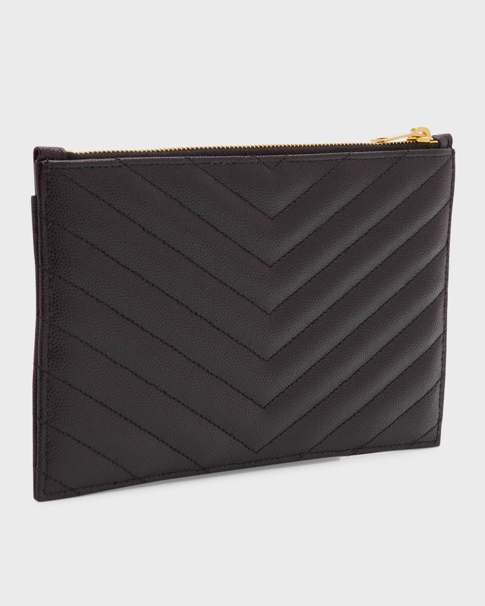 Saint Laurent YSL Monogram Cassandra Chevron Matelasse Envelope Chain  Wallet in Dusty Grey Grain De Poudre - SOLD