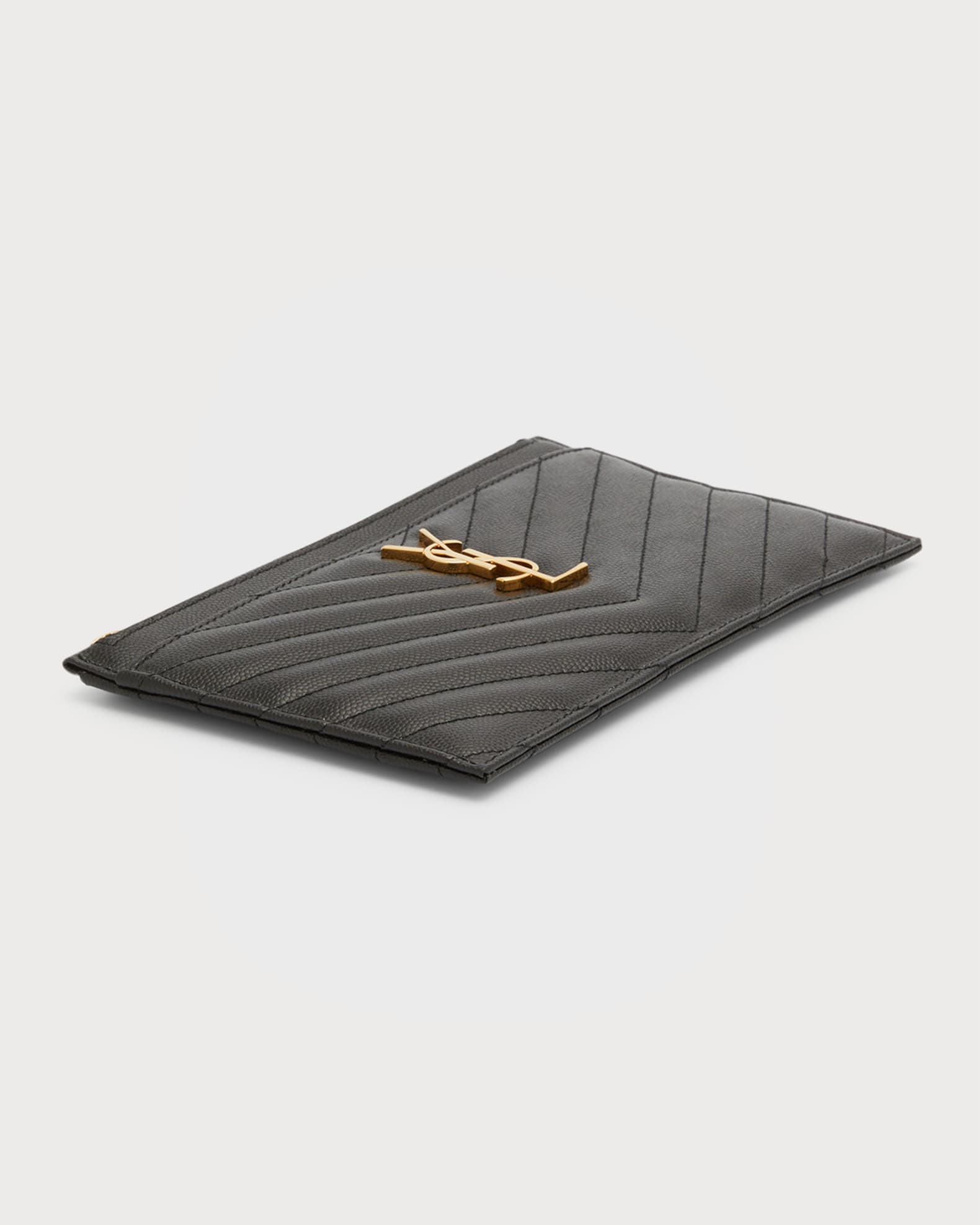 Saint Laurent Grain De Poudre Chevron Monogram Bill Pouch Black YSL -  MyDesignerly